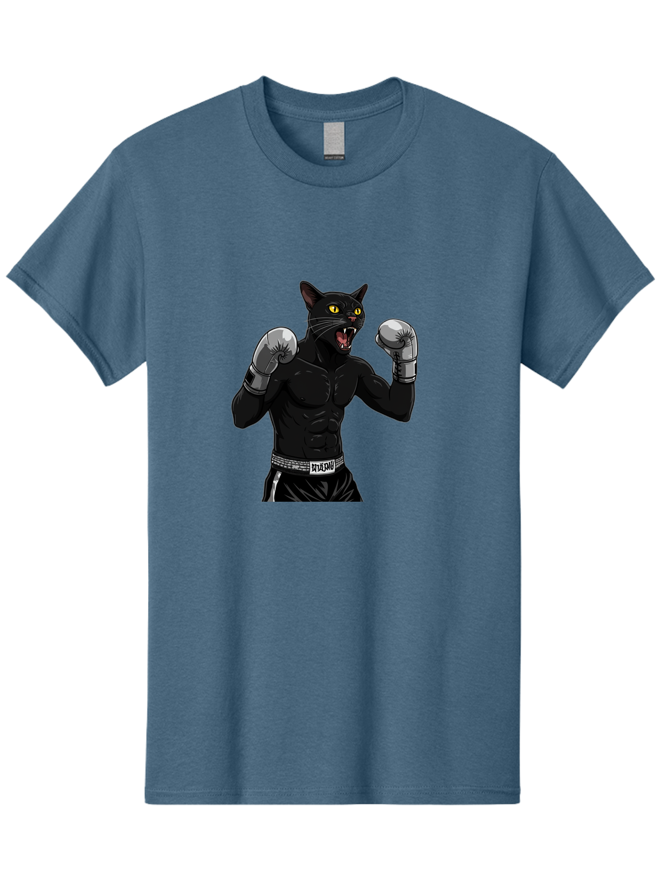 Panther-Boxing Men'S Graphic Tee, 100% Cotton, Comfortable Casual Summer Wear, Machine Washable, Boxing Cat, Muscular Cat, Black Panther, Cat With Boxing Gloves, Fight Mode, Riptide, Feline Boxer, Intense Expression, Cartoon Character Bae627