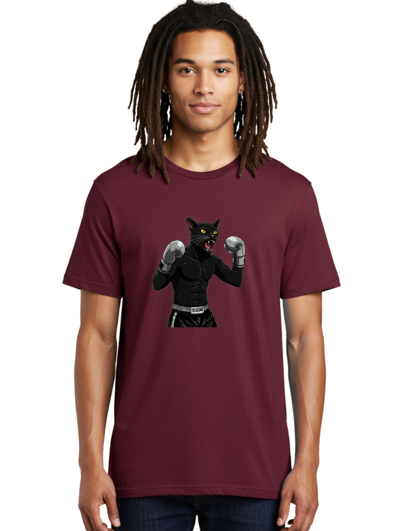Panther-Boxing Men'S Graphic Tee, 100% Cotton, Comfortable Casual Summer Wear, Machine Washable, Boxing Cat, Muscular Cat, Black Panther, Cat With Boxing Gloves, Fight Mode, Riptide, Feline Boxer, Intense Expression, Cartoon Character Bae627