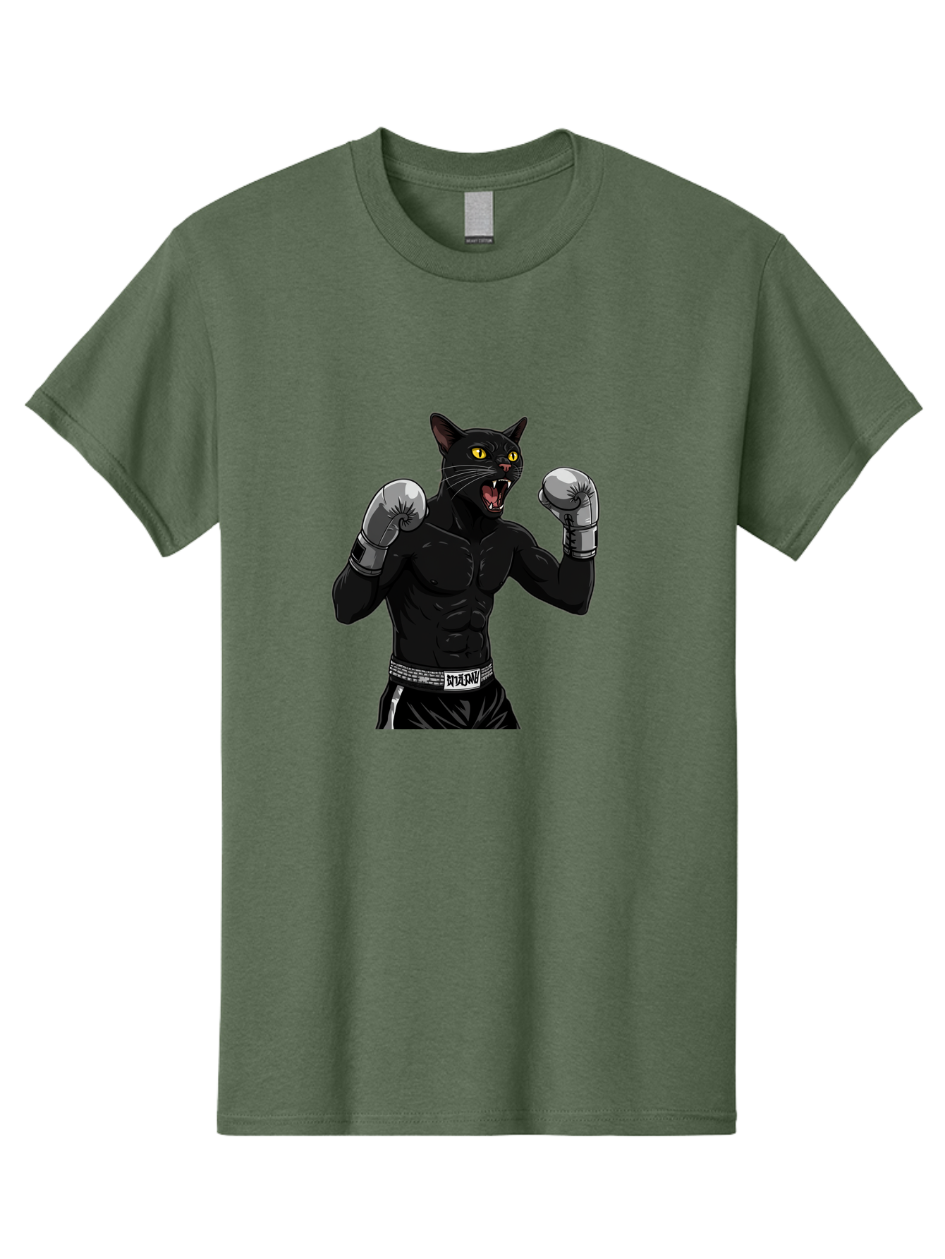 Panther-Boxing Men'S Graphic Tee, 100% Cotton, Comfortable Casual Summer Wear, Machine Washable, Boxing Cat, Muscular Cat, Black Panther, Cat With Boxing Gloves, Fight Mode, Riptide, Feline Boxer, Intense Expression, Cartoon Character Bae627
