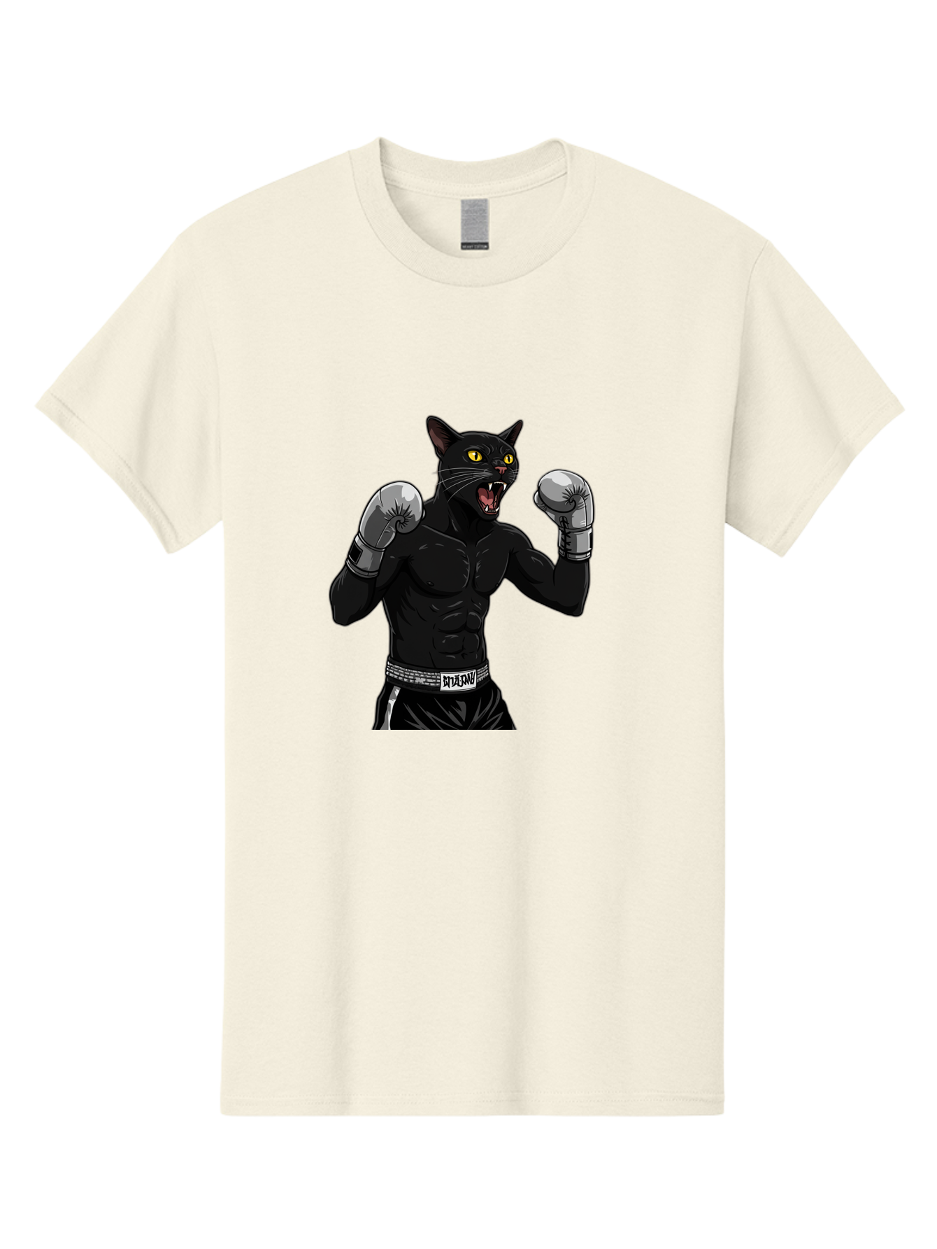 Panther-Boxing Men'S Graphic Tee, 100% Cotton, Comfortable Casual Summer Wear, Machine Washable, Boxing Cat, Muscular Cat, Black Panther, Cat With Boxing Gloves, Fight Mode, Riptide, Feline Boxer, Intense Expression, Cartoon Character Bae627