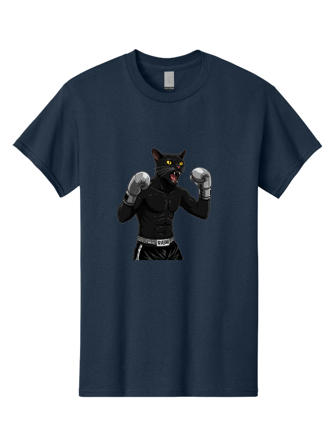 Panther-Boxing Men'S Graphic Tee, 100% Cotton, Comfortable Casual Summer Wear, Machine Washable, Boxing Cat, Muscular Cat, Black Panther, Cat With Boxing Gloves, Fight Mode, Riptide, Feline Boxer, Intense Expression, Cartoon Character Bae627
