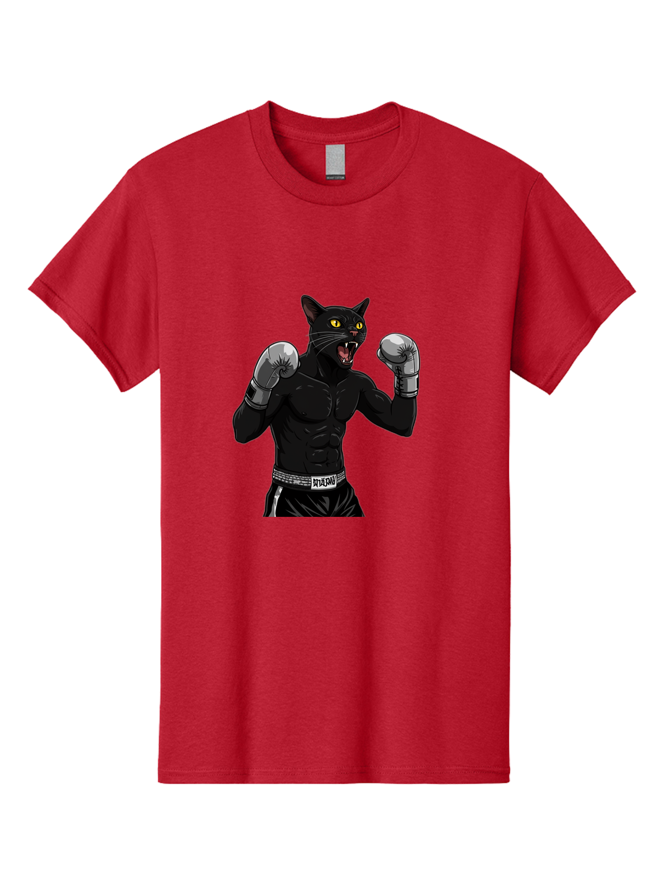 Panther-Boxing Men'S Graphic Tee, 100% Cotton, Comfortable Casual Summer Wear, Machine Washable, Boxing Cat, Muscular Cat, Black Panther, Cat With Boxing Gloves, Fight Mode, Riptide, Feline Boxer, Intense Expression, Cartoon Character Bae627