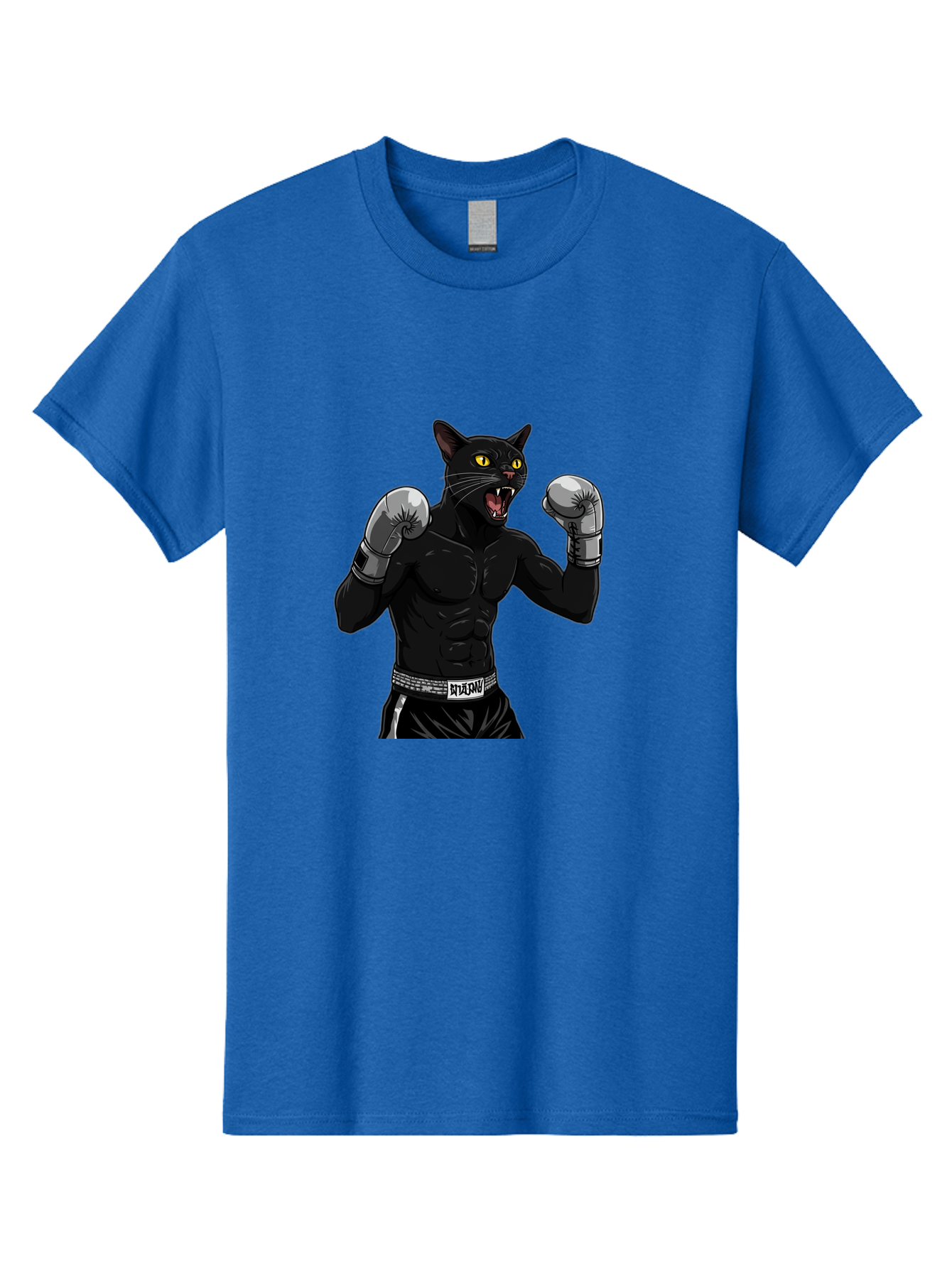 Panther-Boxing Men'S Graphic Tee, 100% Cotton, Comfortable Casual Summer Wear, Machine Washable, Boxing Cat, Muscular Cat, Black Panther, Cat With Boxing Gloves, Fight Mode, Riptide, Feline Boxer, Intense Expression, Cartoon Character Bae627