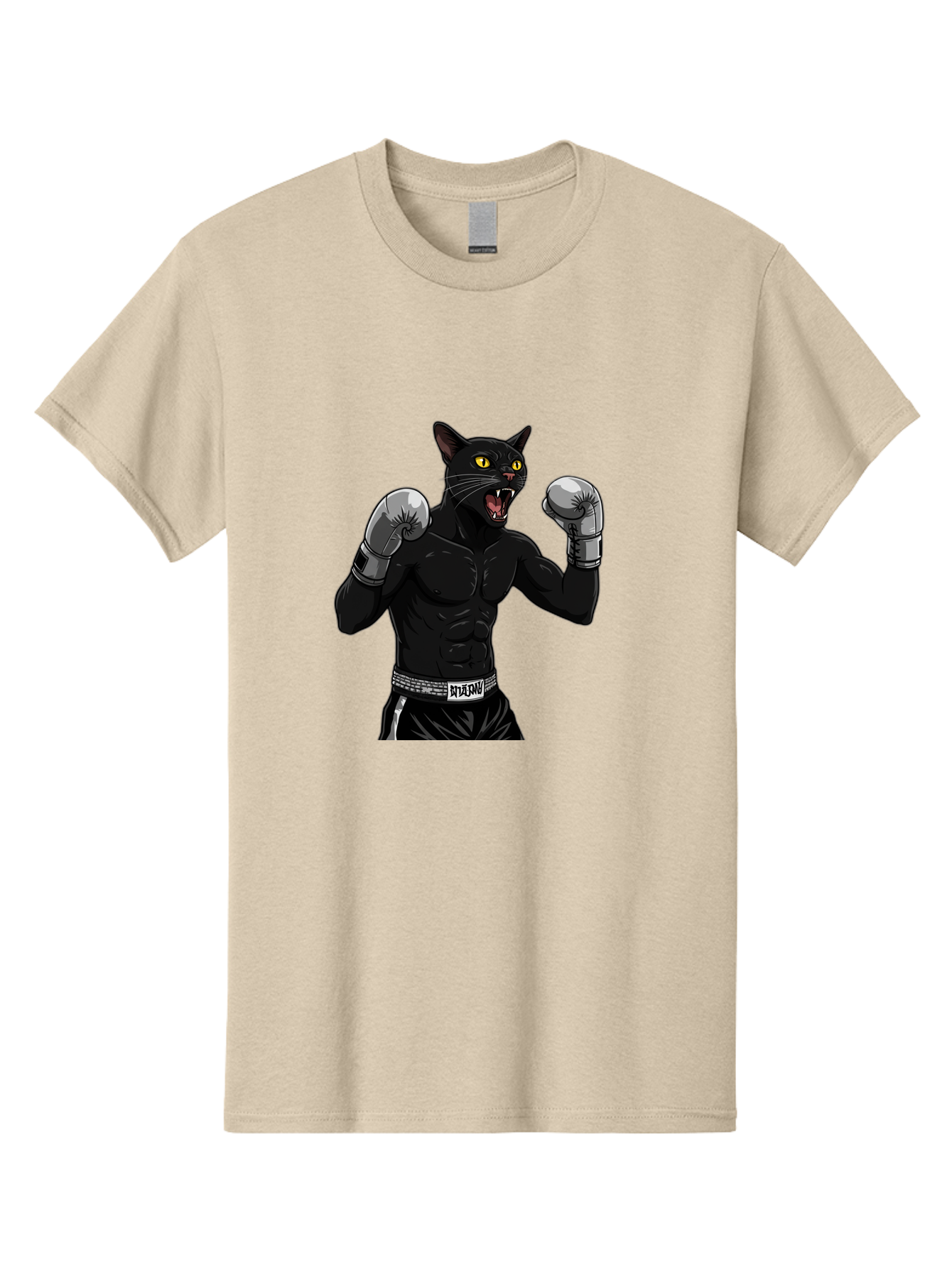Panther-Boxing Men'S Graphic Tee, 100% Cotton, Comfortable Casual Summer Wear, Machine Washable, Boxing Cat, Muscular Cat, Black Panther, Cat With Boxing Gloves, Fight Mode, Riptide, Feline Boxer, Intense Expression, Cartoon Character Bae627