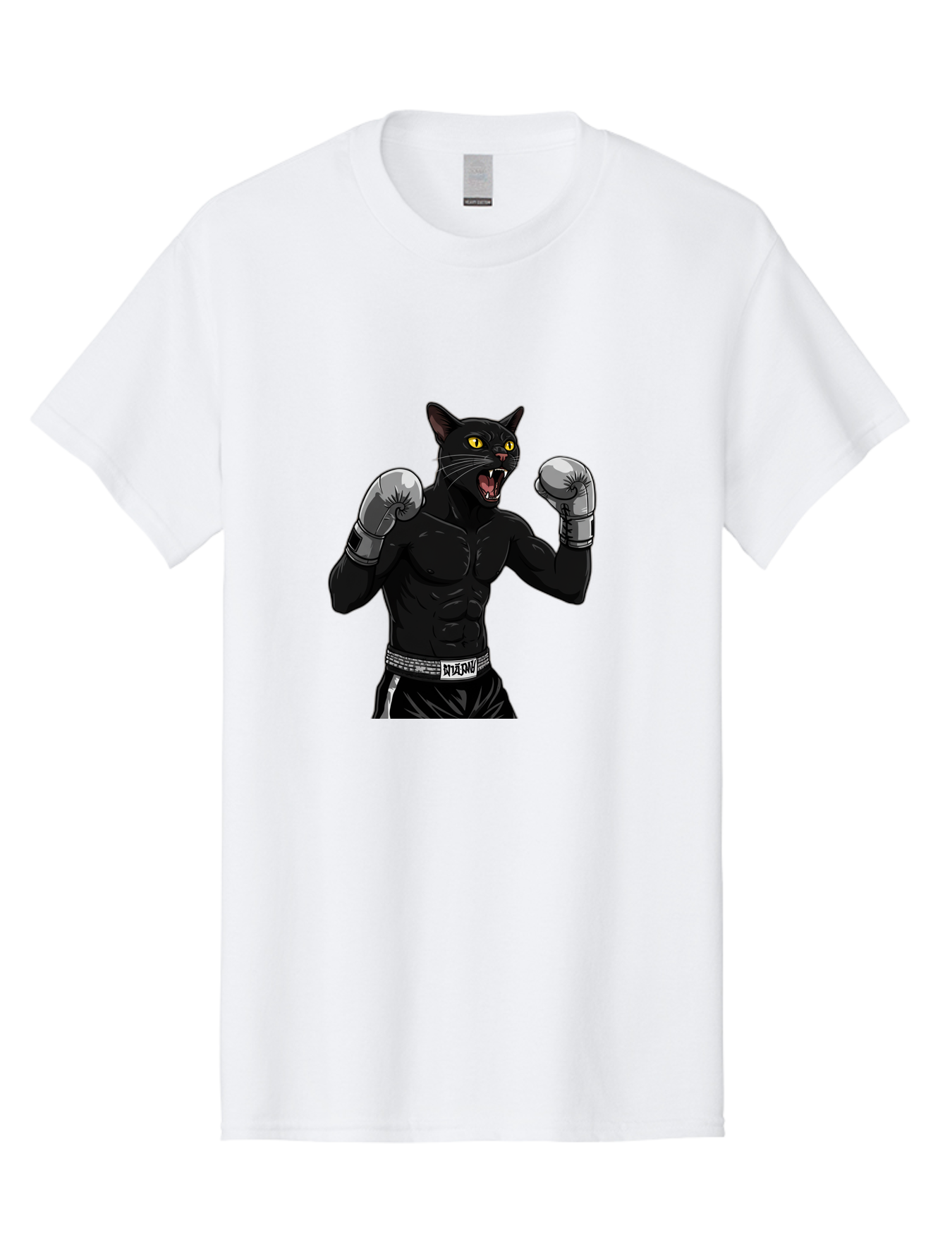 Panther-Boxing Men'S Graphic Tee, 100% Cotton, Comfortable Casual Summer Wear, Machine Washable, Boxing Cat, Muscular Cat, Black Panther, Cat With Boxing Gloves, Fight Mode, Riptide, Feline Boxer, Intense Expression, Cartoon Character Bae627