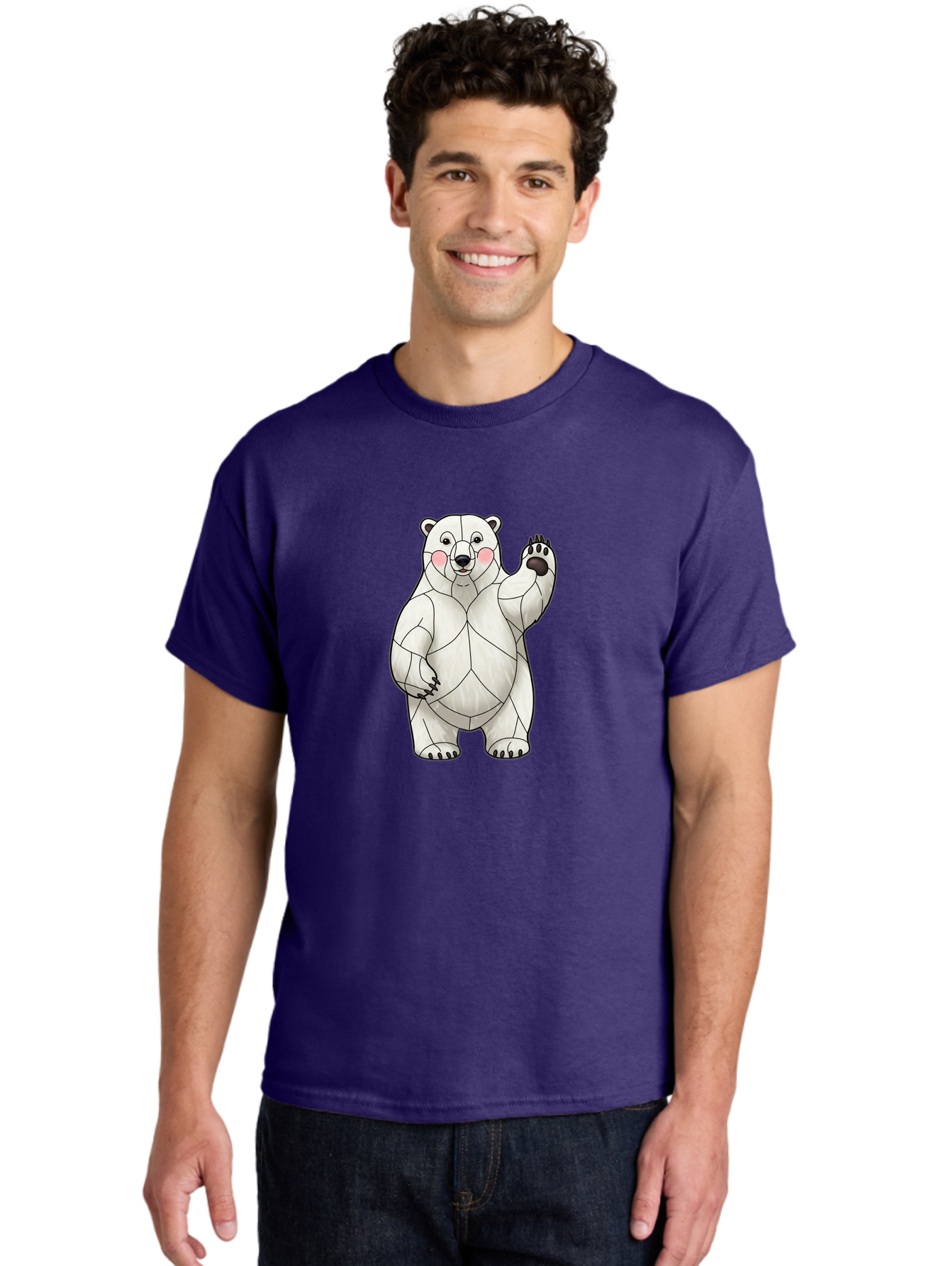 Paper-Polar-Bear-1 Men'S Graphic Tee, 100% Cotton, Comfortable Casual Summer Wear, Machine Washable, Paper Craft Polar Bear, Origami Bear, White Bear, Cartoon Bear, Friendly Bear, Waving Bear, Folded Paper Art, Cute Bear, Playful Bear, Bae628