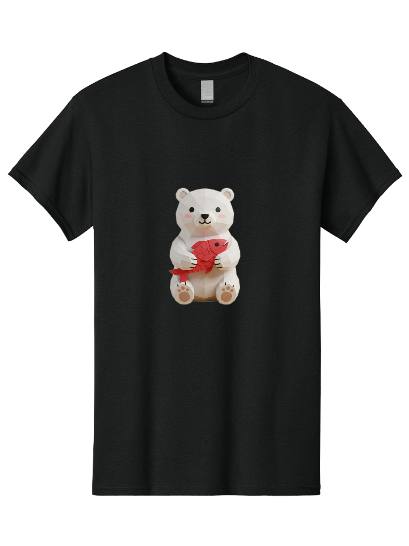 Paper-Polar-Bear Men'S Graphic Tee, 100% Cotton, Comfortable Casual Summer Wear, Machine Washable, White Polar Bear, Cute Cartoon, Red Fish, Kawaii Animals, Playful Illustration, 3D Art, Digital Character, Adorable, Holding Fish Bae629