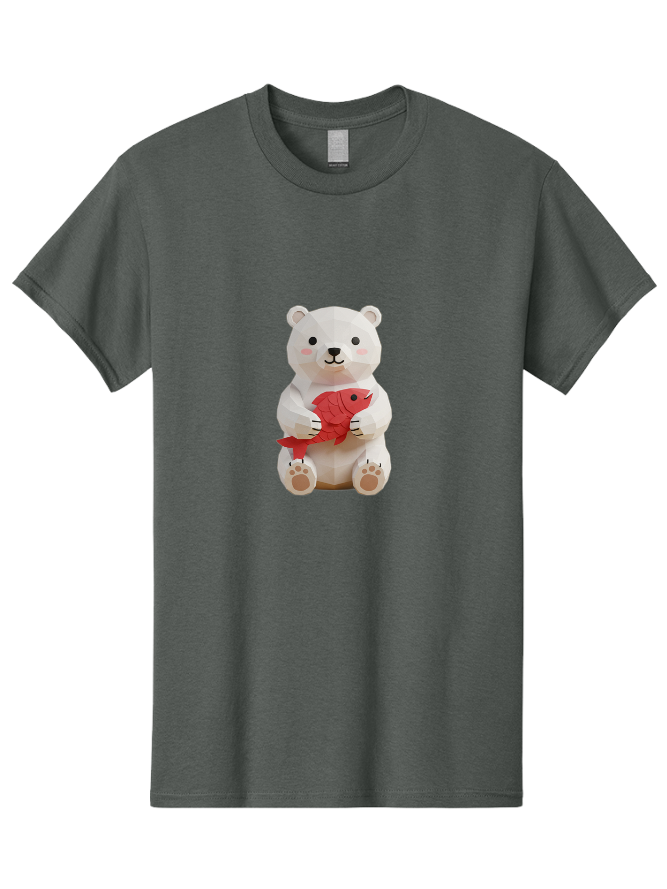 Paper-Polar-Bear Men'S Graphic Tee, 100% Cotton, Comfortable Casual Summer Wear, Machine Washable, White Polar Bear, Cute Cartoon, Red Fish, Kawaii Animals, Playful Illustration, 3D Art, Digital Character, Adorable, Holding Fish Bae629