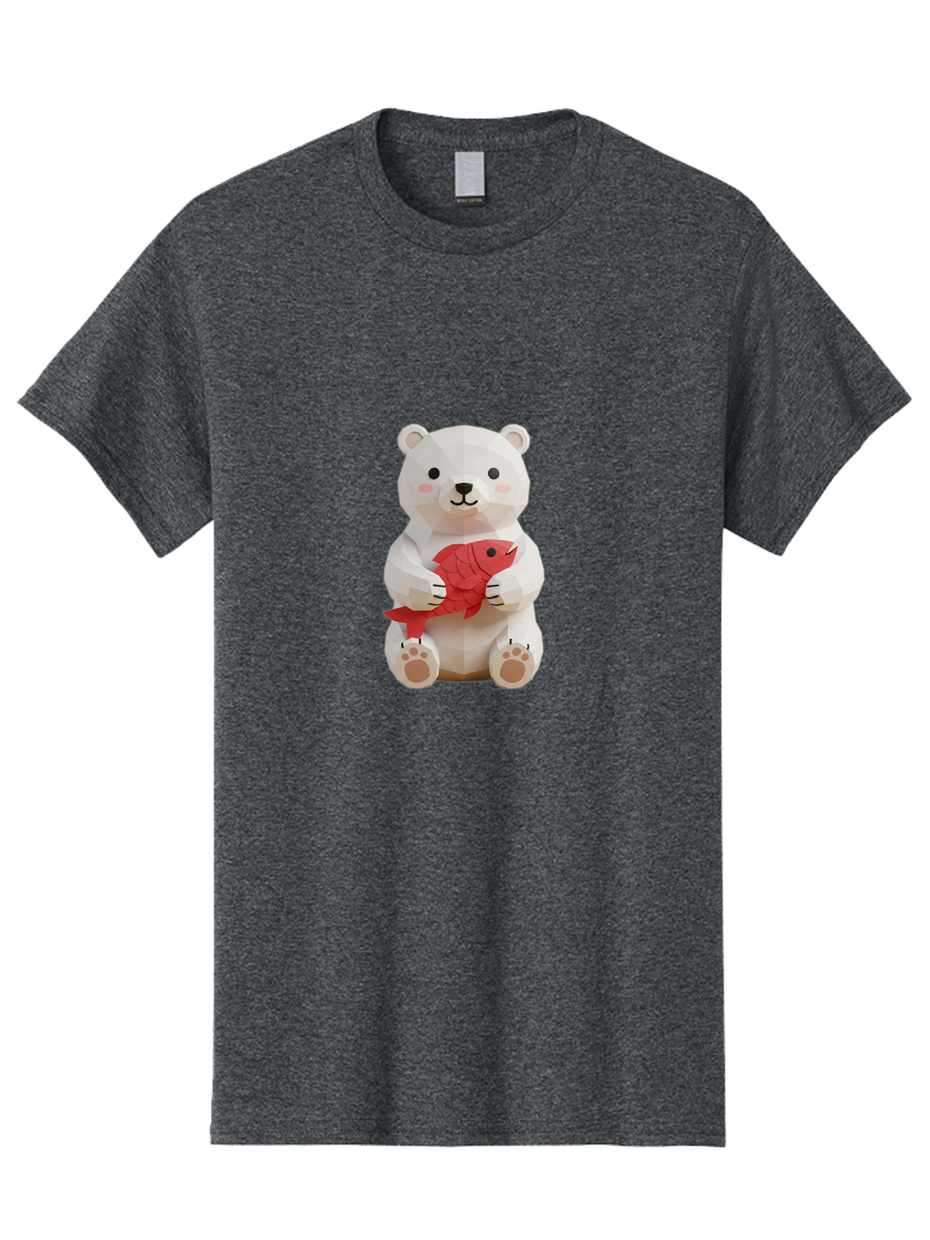 Paper-Polar-Bear Men'S Graphic Tee, 100% Cotton, Comfortable Casual Summer Wear, Machine Washable, White Polar Bear, Cute Cartoon, Red Fish, Kawaii Animals, Playful Illustration, 3D Art, Digital Character, Adorable, Holding Fish Bae629