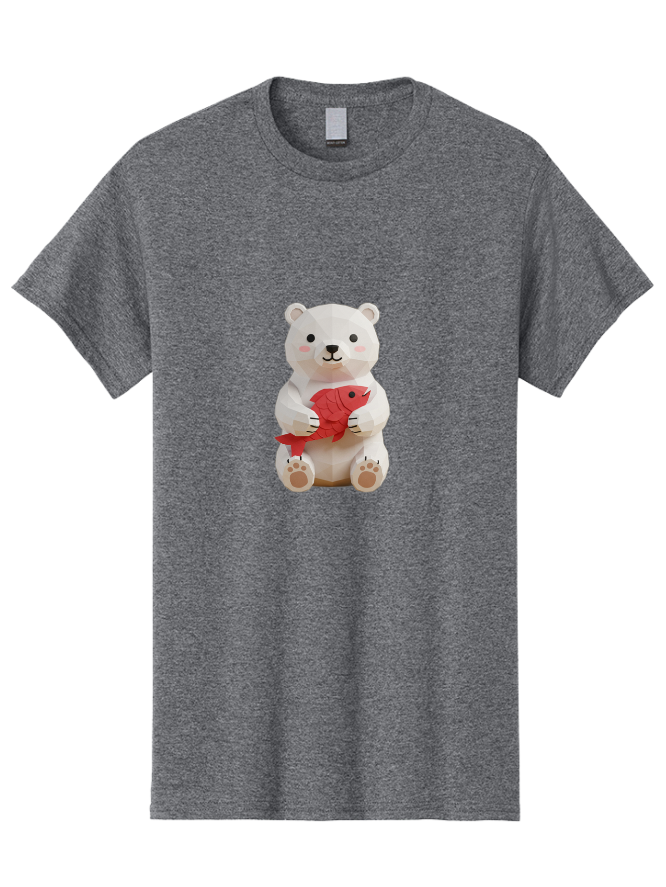 Paper-Polar-Bear Men'S Graphic Tee, 100% Cotton, Comfortable Casual Summer Wear, Machine Washable, White Polar Bear, Cute Cartoon, Red Fish, Kawaii Animals, Playful Illustration, 3D Art, Digital Character, Adorable, Holding Fish Bae629