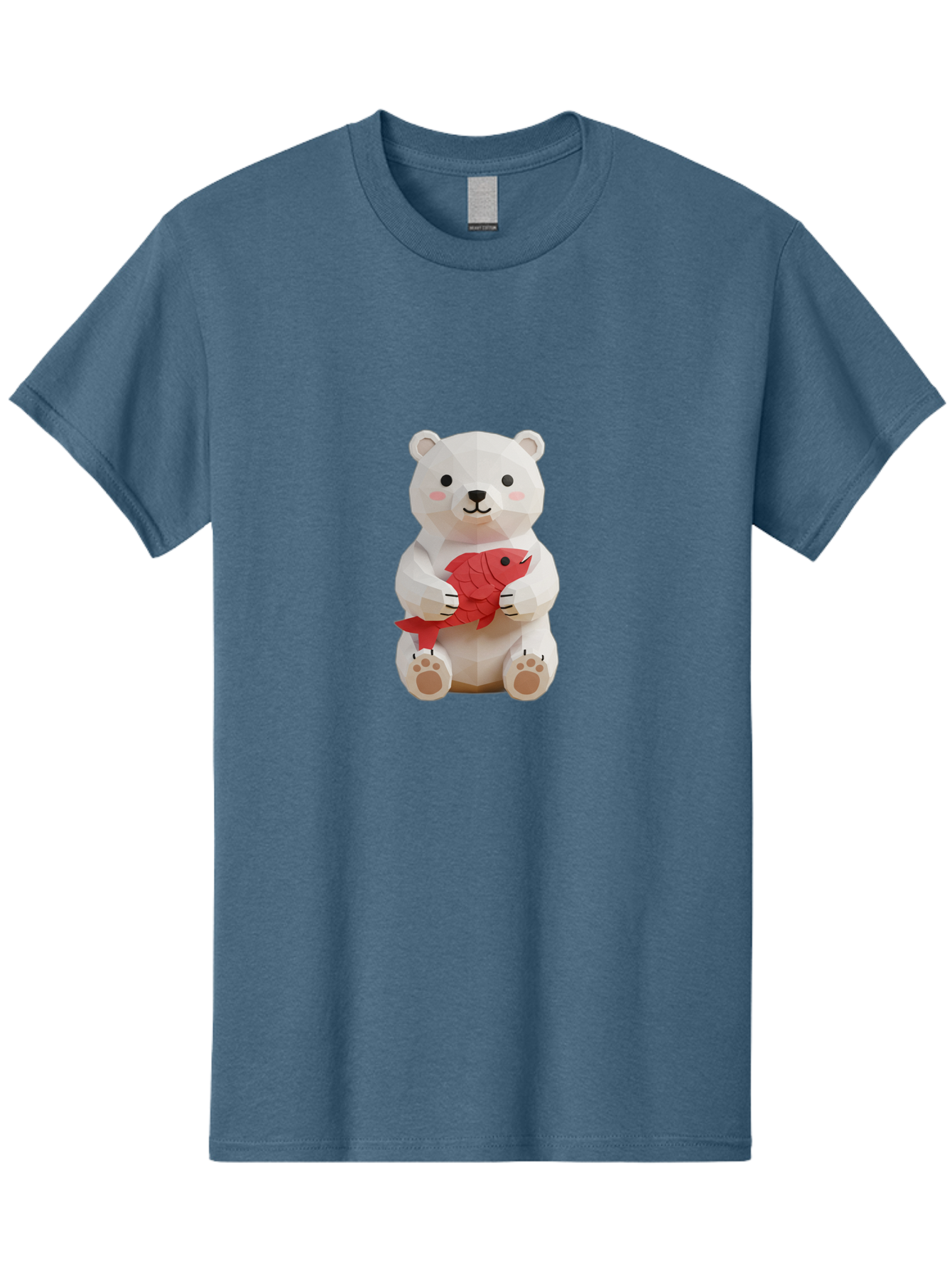 Paper-Polar-Bear Men'S Graphic Tee, 100% Cotton, Comfortable Casual Summer Wear, Machine Washable, White Polar Bear, Cute Cartoon, Red Fish, Kawaii Animals, Playful Illustration, 3D Art, Digital Character, Adorable, Holding Fish Bae629