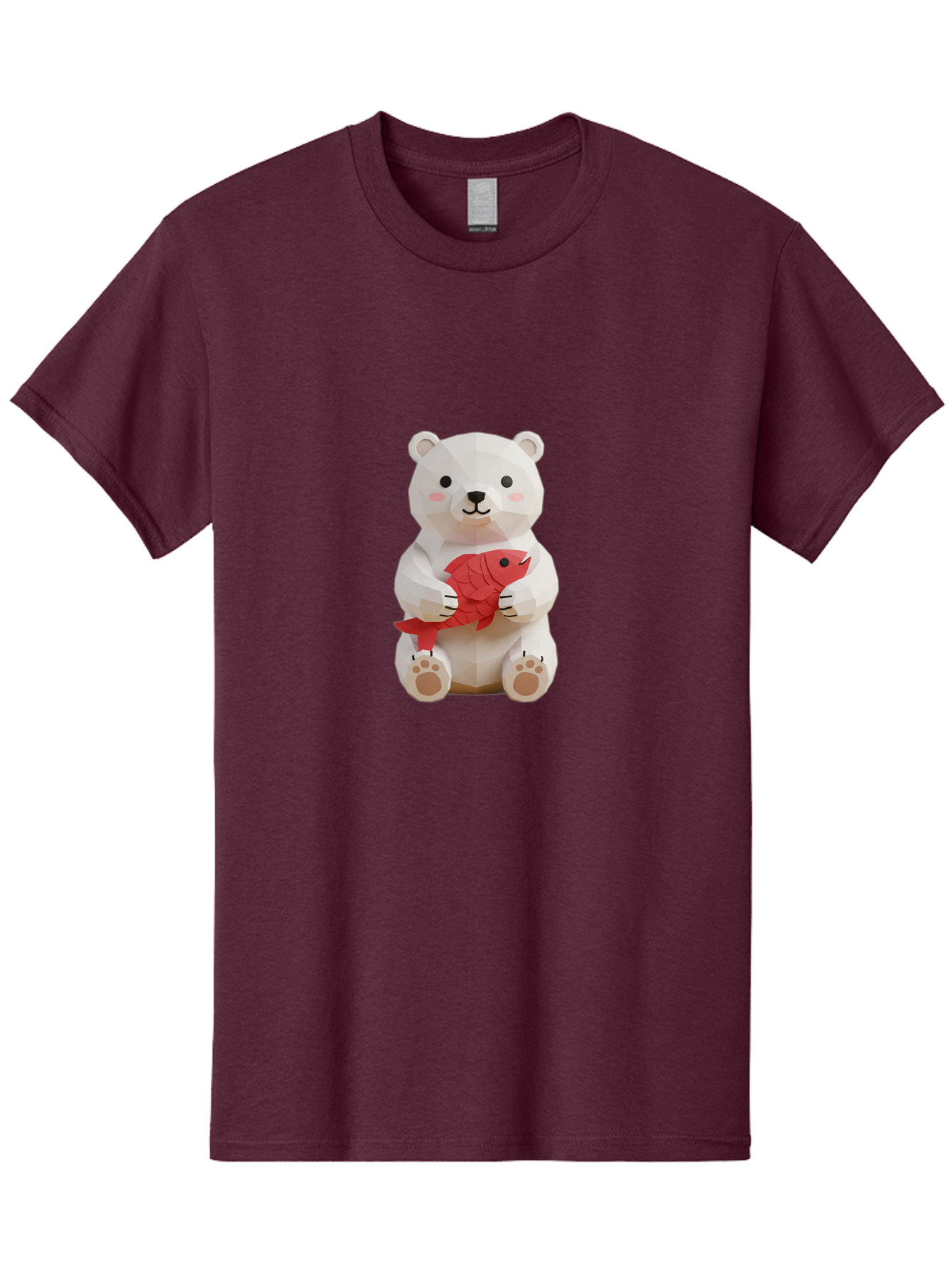 Paper-Polar-Bear Men'S Graphic Tee, 100% Cotton, Comfortable Casual Summer Wear, Machine Washable, White Polar Bear, Cute Cartoon, Red Fish, Kawaii Animals, Playful Illustration, 3D Art, Digital Character, Adorable, Holding Fish Bae629