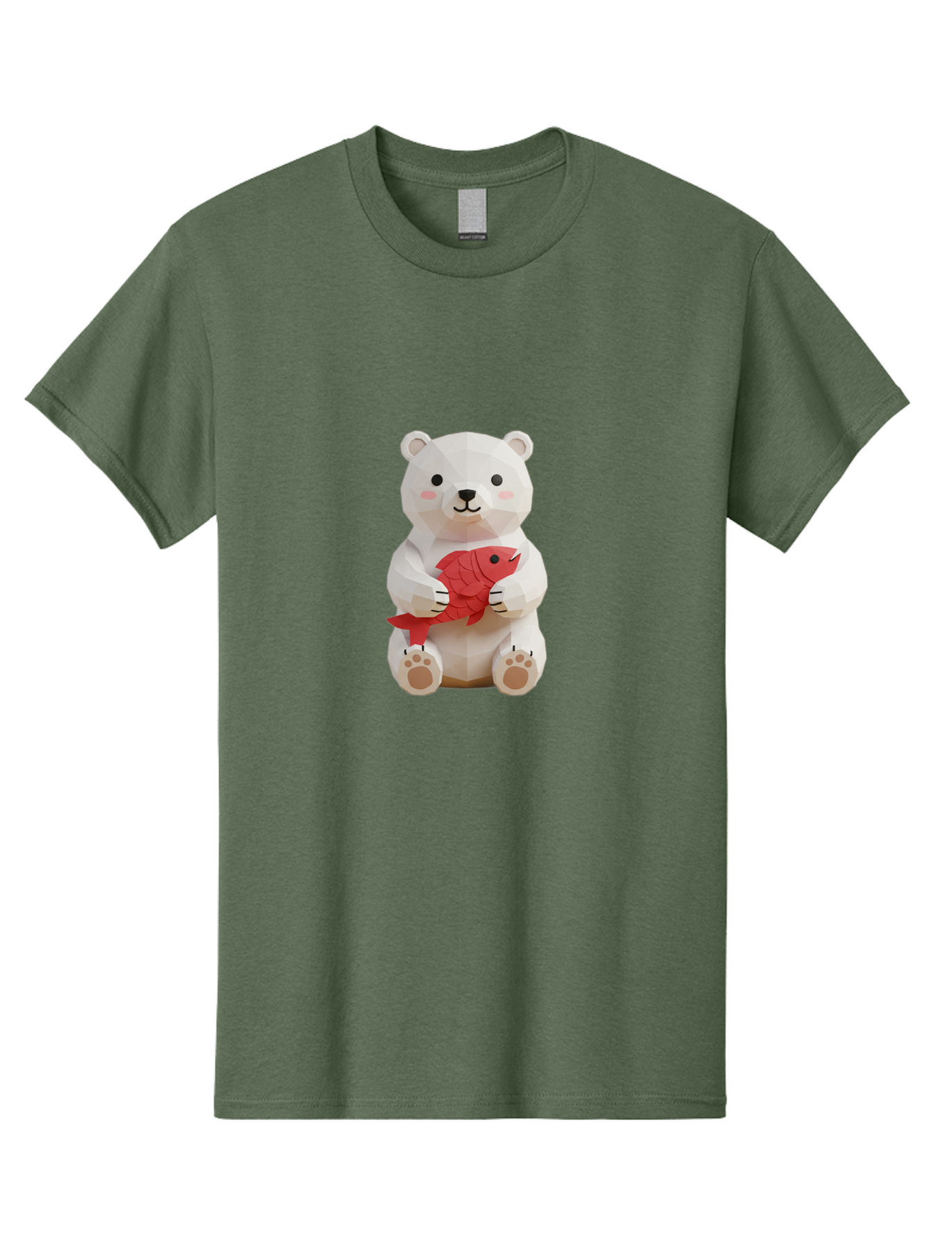 Paper-Polar-Bear Men'S Graphic Tee, 100% Cotton, Comfortable Casual Summer Wear, Machine Washable, White Polar Bear, Cute Cartoon, Red Fish, Kawaii Animals, Playful Illustration, 3D Art, Digital Character, Adorable, Holding Fish Bae629