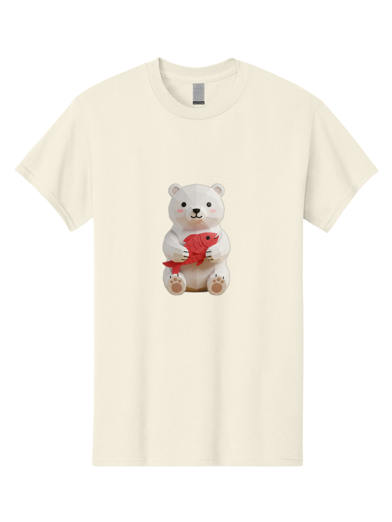 Paper-Polar-Bear Men'S Graphic Tee, 100% Cotton, Comfortable Casual Summer Wear, Machine Washable, White Polar Bear, Cute Cartoon, Red Fish, Kawaii Animals, Playful Illustration, 3D Art, Digital Character, Adorable, Holding Fish Bae629