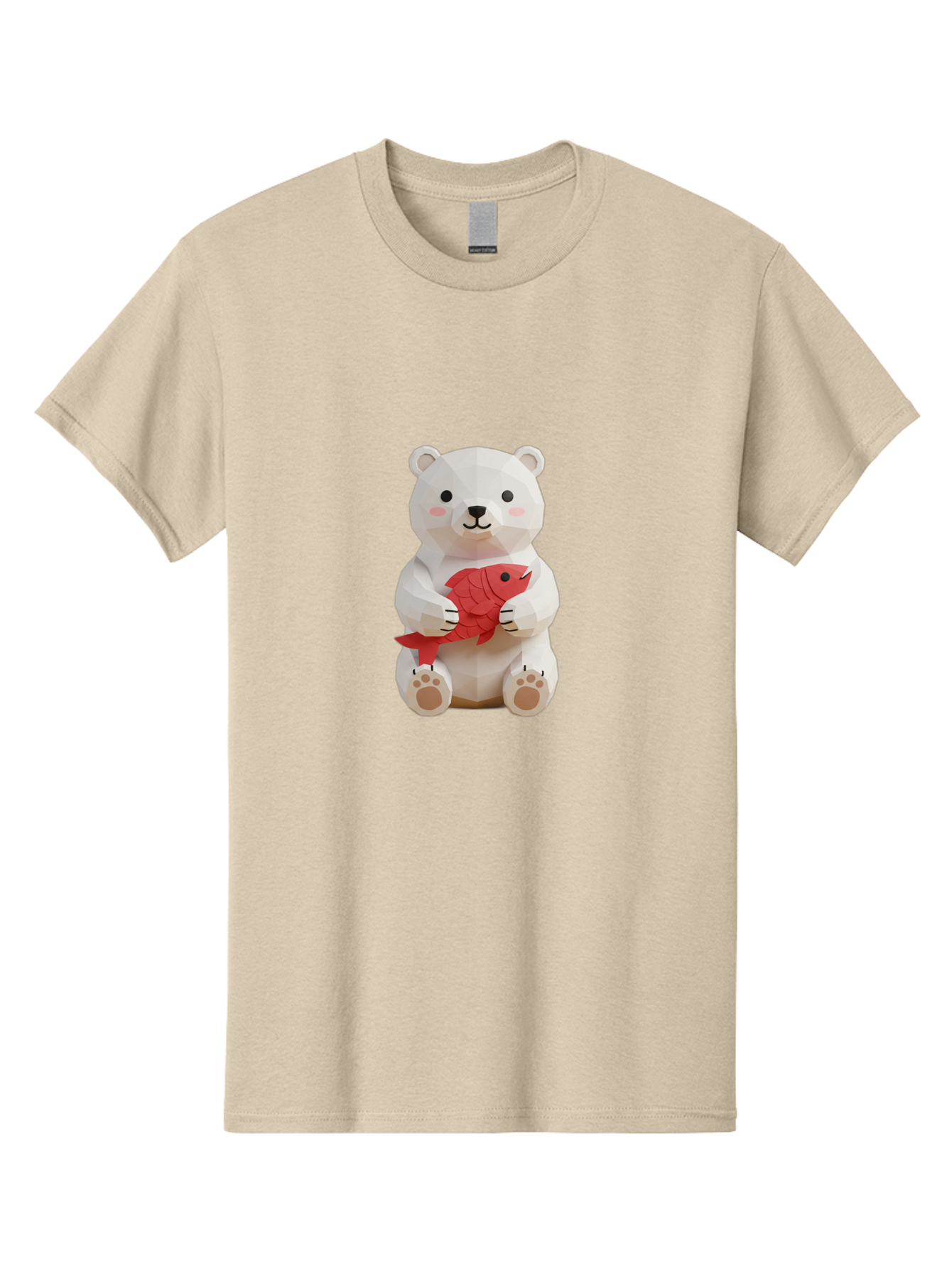 Paper-Polar-Bear Men'S Graphic Tee, 100% Cotton, Comfortable Casual Summer Wear, Machine Washable, White Polar Bear, Cute Cartoon, Red Fish, Kawaii Animals, Playful Illustration, 3D Art, Digital Character, Adorable, Holding Fish Bae629