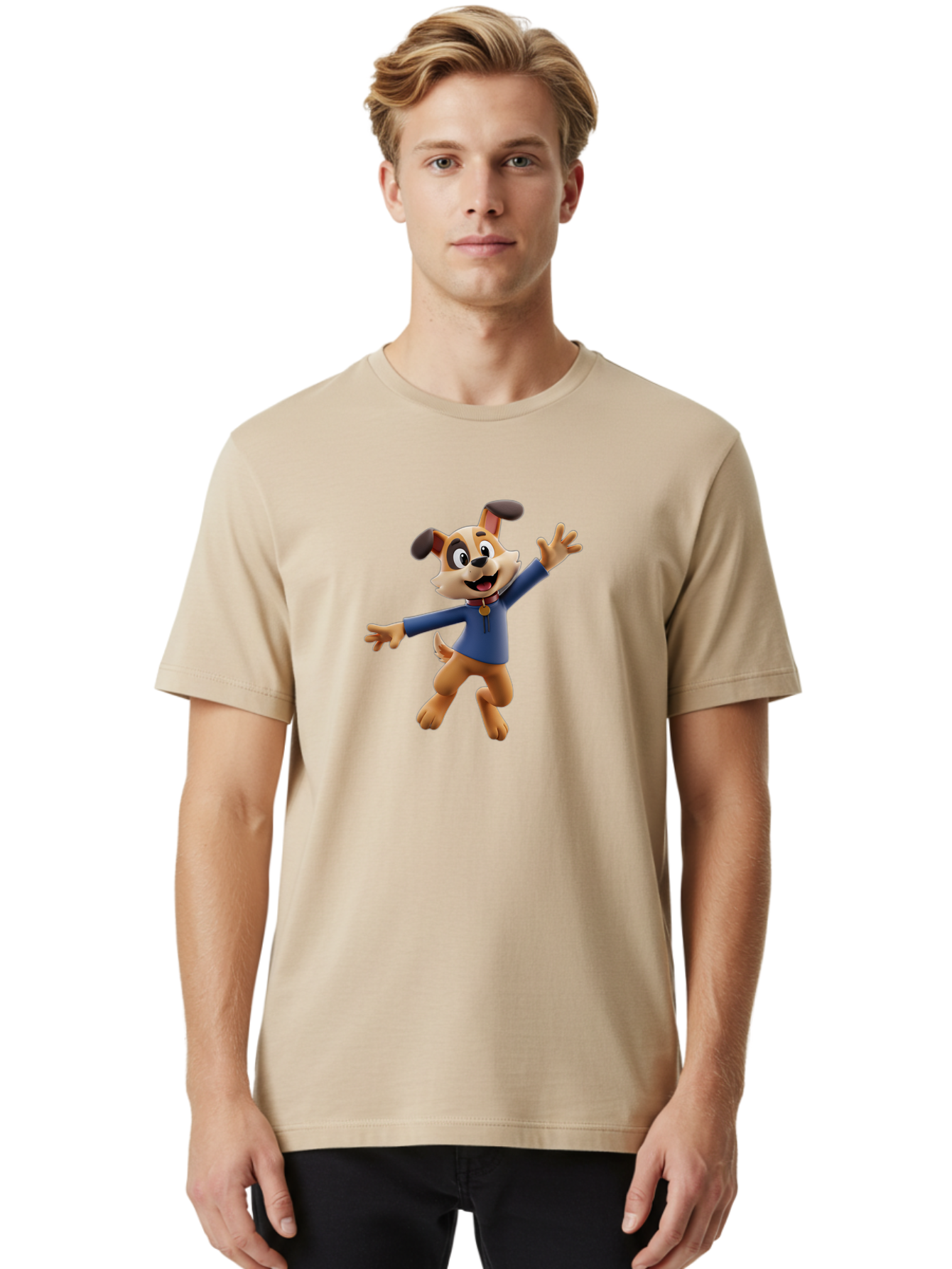 Paw-Patrol Men'S Graphic Tee, 100% Cotton, Comfortable Casual Summer Wear, Machine Washable, Cartoon Dog, Happy Dog, Dog Character, Playful Pup, Paw Patrol Mascot, Dog In Blue Shirt, Animated Canine, Fun Loving Dog, Dog With Outstretched Arms Bae630