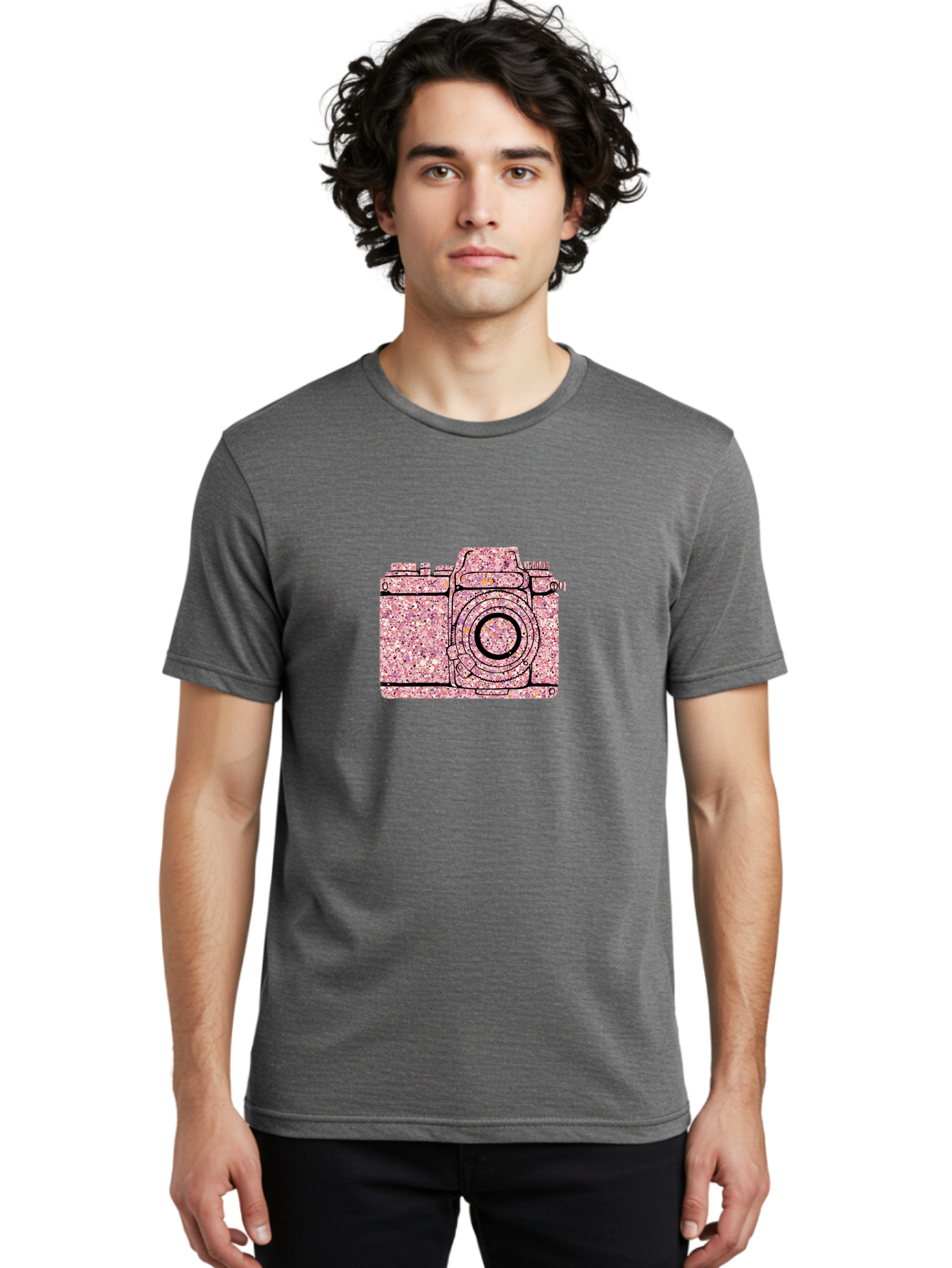 Pink-Camera Men'S Graphic Tee, 100% Cotton, Comfortable Casual Summer Wear, Machine Washable, Pink Camera Illustration, Digital Camera, Photography Equipment, Speckled Texture, Pink And Black Design, Camera, Photography Bae632