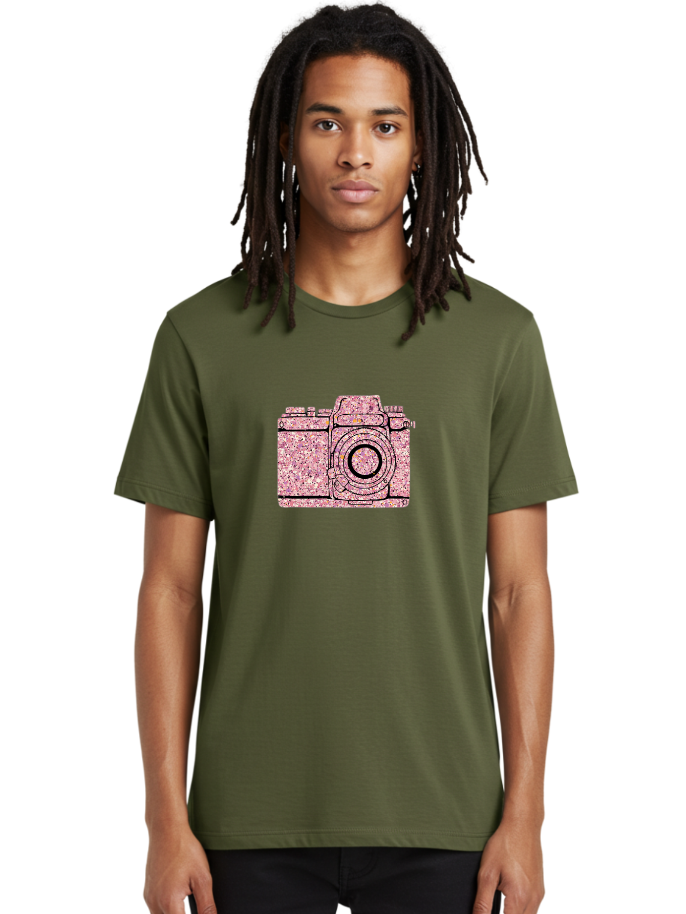 Pink-Camera Men'S Graphic Tee, 100% Cotton, Comfortable Casual Summer Wear, Machine Washable, Pink Camera Illustration, Digital Camera, Photography Equipment, Speckled Texture, Pink And Black Design, Camera, Photography Bae632