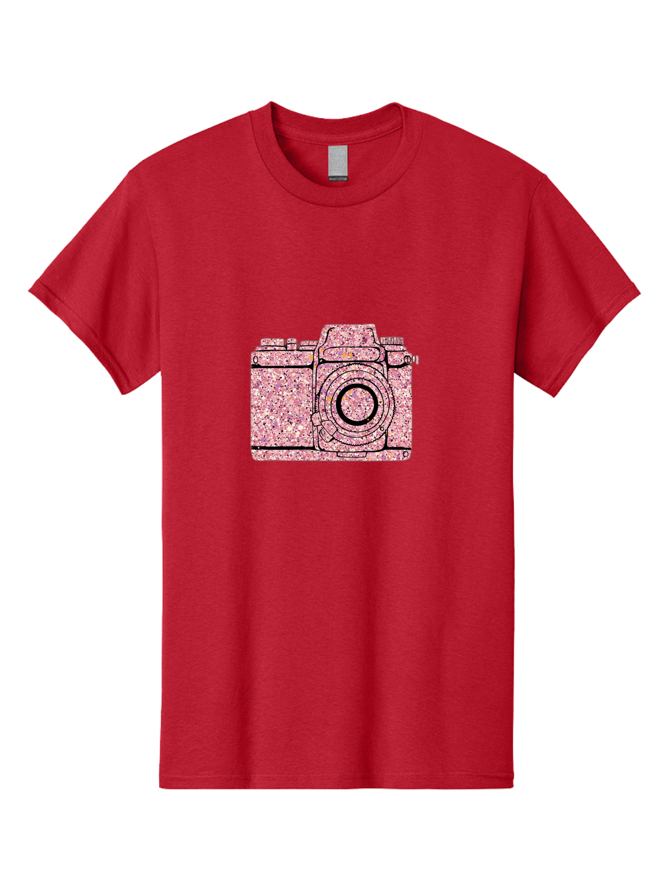 Pink-Camera Men'S Graphic Tee, 100% Cotton, Comfortable Casual Summer Wear, Machine Washable, Pink Camera Illustration, Digital Camera, Photography Equipment, Speckled Texture, Pink And Black Design, Camera, Photography Bae632