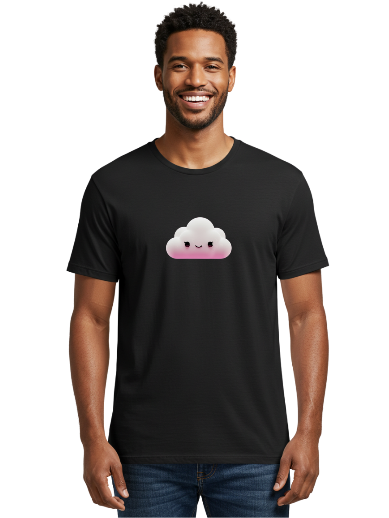 Pink-Cloud-1 Men'S Graphic Tee, 100% Cotton, Comfortable Casual Summer Wear, Machine Washable, Cute Cloud, Cartoon Character, Smiling Face, Fluffy Cloud, Soft Pink, Whimsical Design, Kawaii Art, Digital Illustration, Happy Cloud Bae633