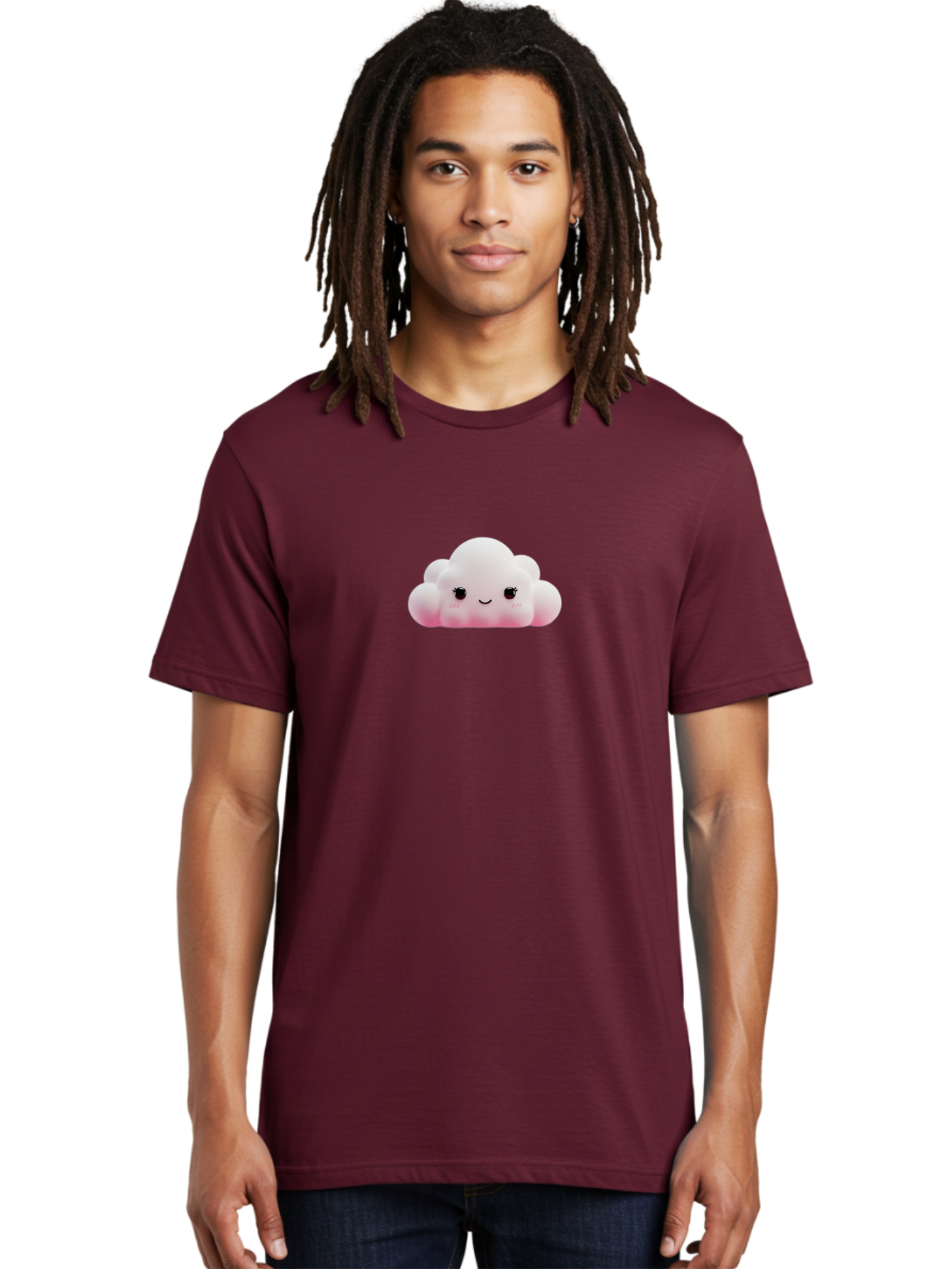 Pink-Cloud Men'S Graphic Tee, 100% Cotton, Comfortable Casual Summer Wear, Machine Washable, Kawaii Cloud, Cute Cartoon Character, Smiling Face, Fluffy White Cloud, Pastel Colors, Cheerful Design, Adorable Illustration, Fluffy Texture Bae634