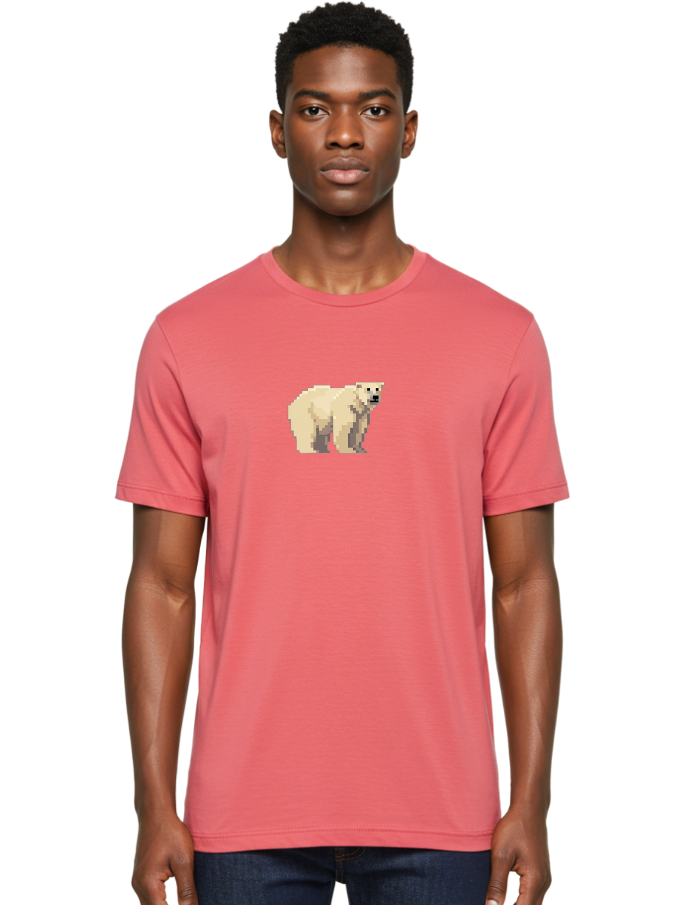 Pixel-Polar-Bear Men'S Graphic Tee, 100% Cotton, Comfortable Casual Summer Wear, Machine Washable, Pixel Art, Polar Bear, White Bear, Arctic Animal, Cartoon Style, Pixelated Graphics, Wildlife Illustration, Digital Art, Retro Aesthetic, Bae636