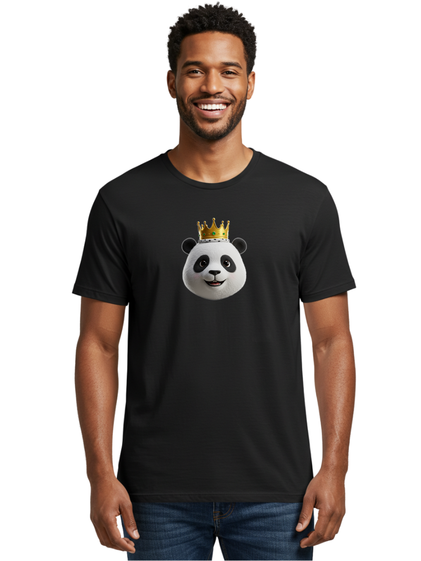Po Men'S Graphic Tee, 100% Cotton, Comfortable Casual Summer Wear, Machine Washable, Kung Fu Panda, Po'S Face, Cartoon Panda, Crown Icon, Royal Treatment, Animated Character, Adorable Expression, Funny Face, King Of Pandas, Bae637