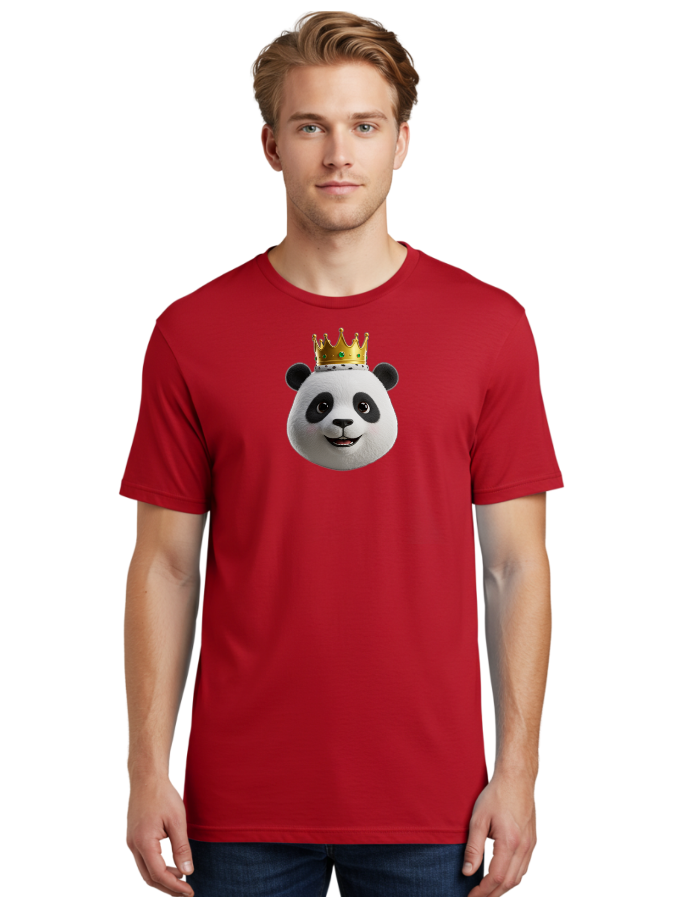 Po Men'S Graphic Tee, 100% Cotton, Comfortable Casual Summer Wear, Machine Washable, Kung Fu Panda, Po'S Face, Cartoon Panda, Crown Icon, Royal Treatment, Animated Character, Adorable Expression, Funny Face, King Of Pandas, Bae637