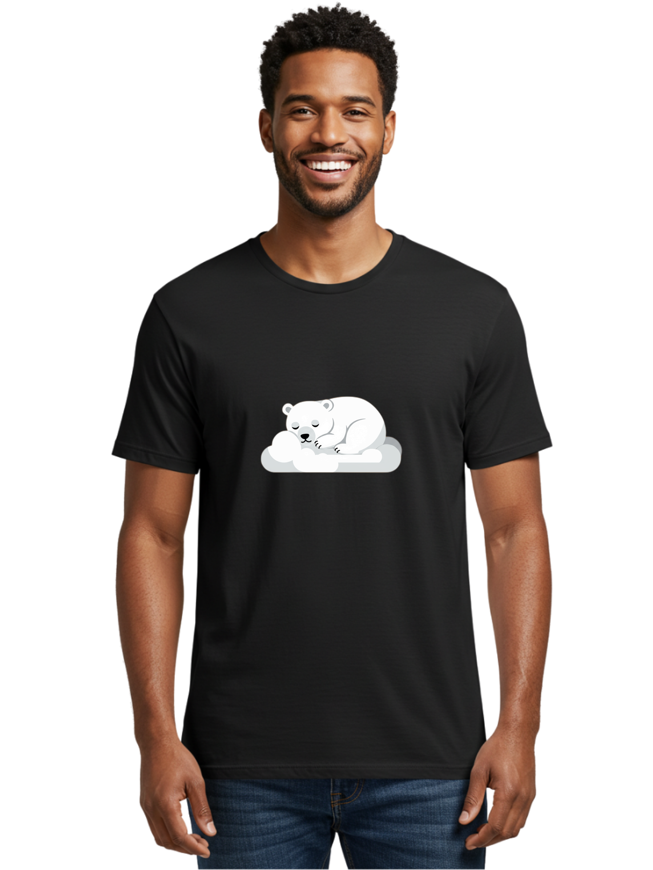Polar-Bear-2 Men'S Graphic Tee, 100% Cotton, Comfortable Casual Summer Wear, Machine Washable, Sleeping Polar Bear, Cute Animal, Cartoon Character, Peaceful Slumber, Serene Atmosphere, Dreamy Clouds, Adorable Illustration, Calm And Relaxing Bae639