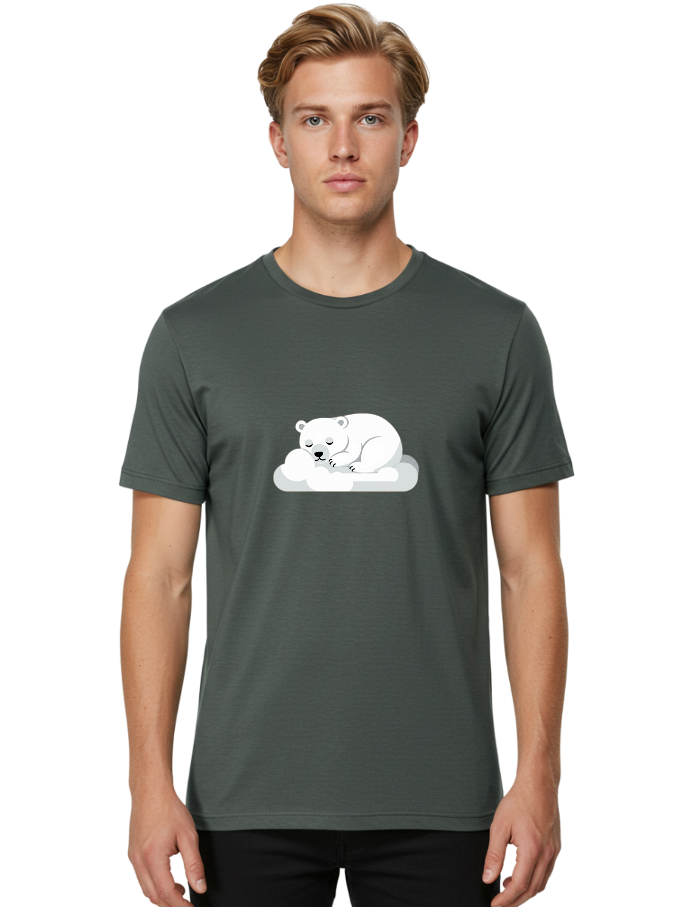 Polar-Bear-2 Men'S Graphic Tee, 100% Cotton, Comfortable Casual Summer Wear, Machine Washable, Sleeping Polar Bear, Cute Animal, Cartoon Character, Peaceful Slumber, Serene Atmosphere, Dreamy Clouds, Adorable Illustration, Calm And Relaxing Bae639