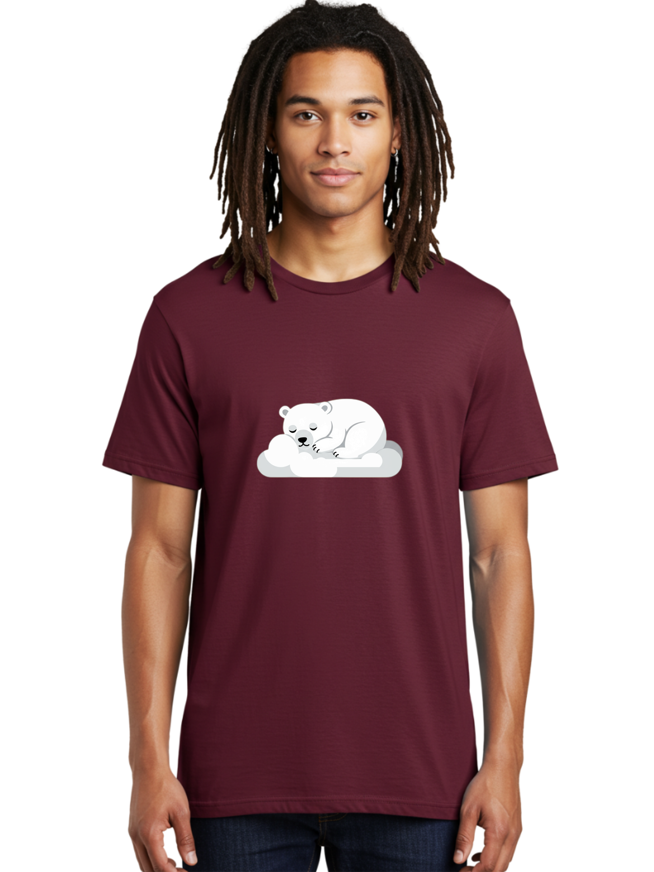 Polar-Bear-2 Men'S Graphic Tee, 100% Cotton, Comfortable Casual Summer Wear, Machine Washable, Sleeping Polar Bear, Cute Animal, Cartoon Character, Peaceful Slumber, Serene Atmosphere, Dreamy Clouds, Adorable Illustration, Calm And Relaxing Bae639