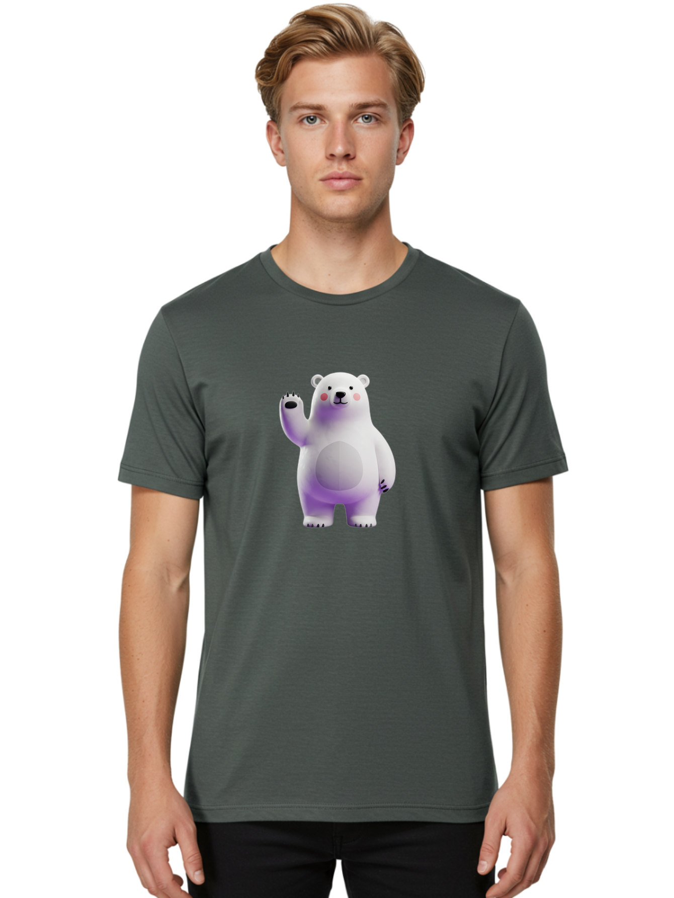 Polar-Bear-3 Men'S Graphic Tee, 100% Cotton, Comfortable Casual Summer Wear, Machine Washable, White Polar Bear, Cute Bear, Cartoon Character, Waving Paw, Friendly Animal, Lovable Creature, Adorable Bear, Digital Illustration, Kawaii Art Bae640