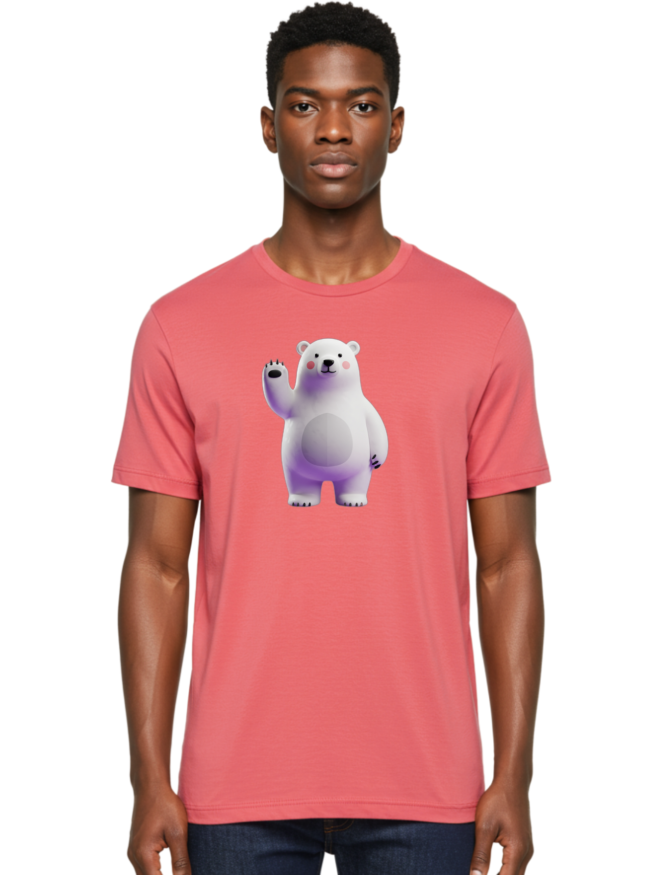 Polar-Bear-3 Men'S Graphic Tee, 100% Cotton, Comfortable Casual Summer Wear, Machine Washable, White Polar Bear, Cute Bear, Cartoon Character, Waving Paw, Friendly Animal, Lovable Creature, Adorable Bear, Digital Illustration, Kawaii Art Bae640