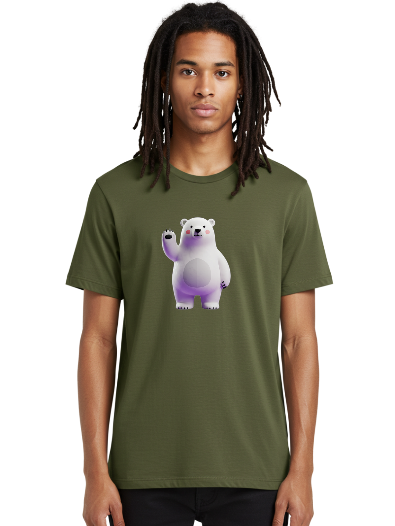 Polar-Bear-3 Men'S Graphic Tee, 100% Cotton, Comfortable Casual Summer Wear, Machine Washable, White Polar Bear, Cute Bear, Cartoon Character, Waving Paw, Friendly Animal, Lovable Creature, Adorable Bear, Digital Illustration, Kawaii Art Bae640