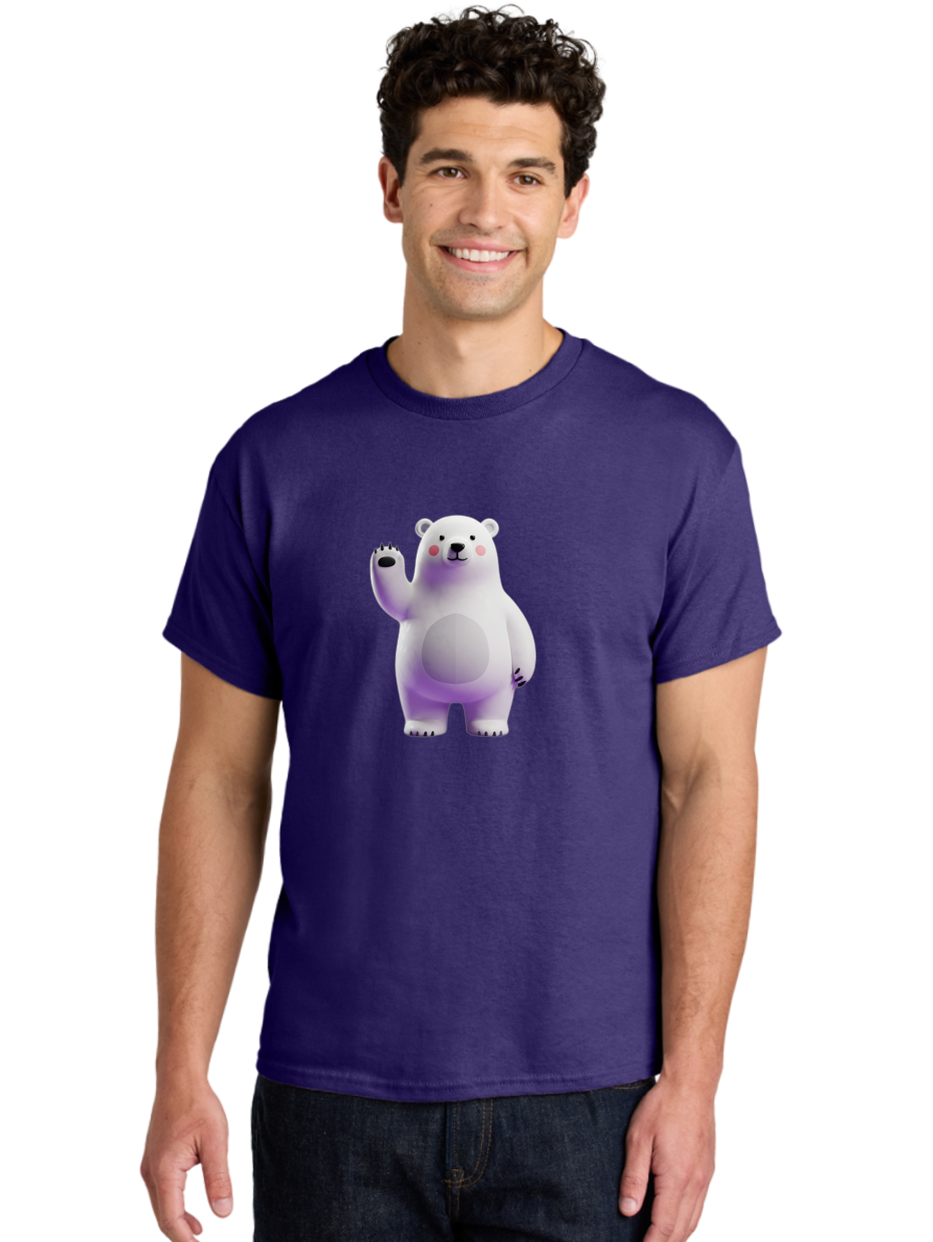 Polar-Bear-3 Men'S Graphic Tee, 100% Cotton, Comfortable Casual Summer Wear, Machine Washable, White Polar Bear, Cute Bear, Cartoon Character, Waving Paw, Friendly Animal, Lovable Creature, Adorable Bear, Digital Illustration, Kawaii Art Bae640