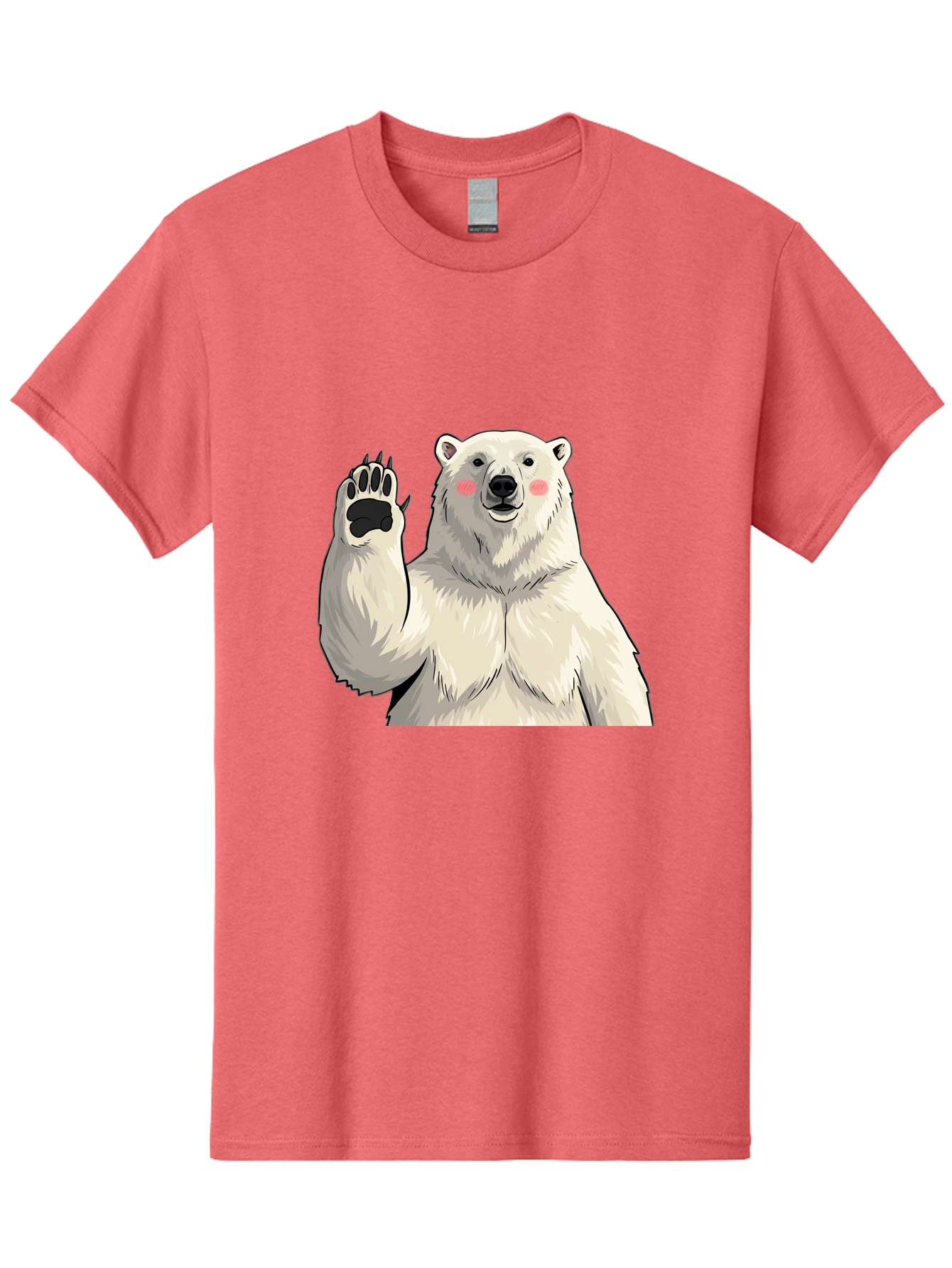 Polar-Bear-4 Men'S Graphic Tee, 100% Cotton, Comfortable Casual Summer Wear, Machine Washable, Cute Polar Bear, Waving Paw, Friendly Gesture, Adorable Cartoon, Pink Blush Cheeks, White Fur, Black Nose, Cartoon Character, Kawaii Design Bae641
