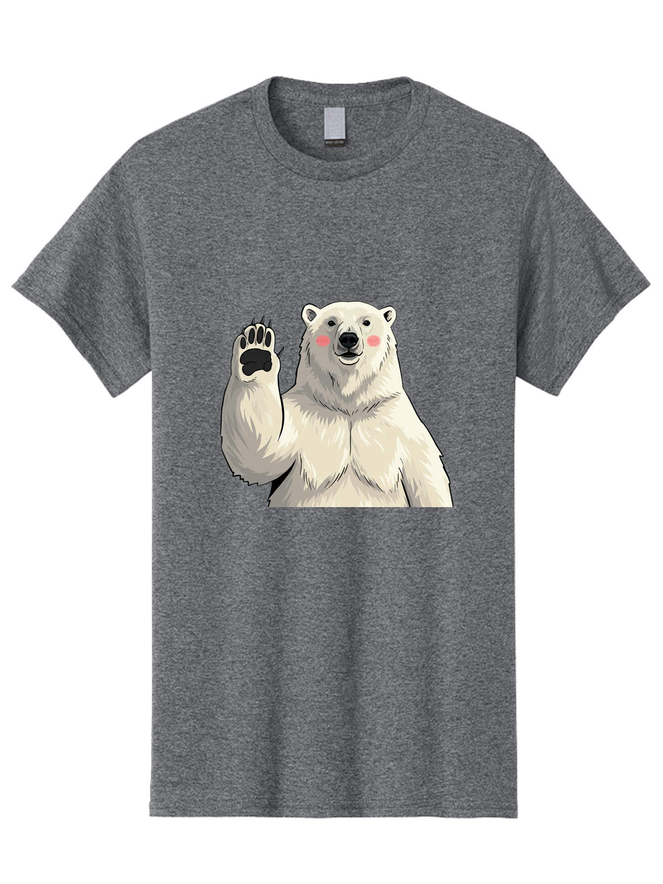 Polar-Bear-4 Men'S Graphic Tee, 100% Cotton, Comfortable Casual Summer Wear, Machine Washable, Cute Polar Bear, Waving Paw, Friendly Gesture, Adorable Cartoon, Pink Blush Cheeks, White Fur, Black Nose, Cartoon Character, Kawaii Design Bae641