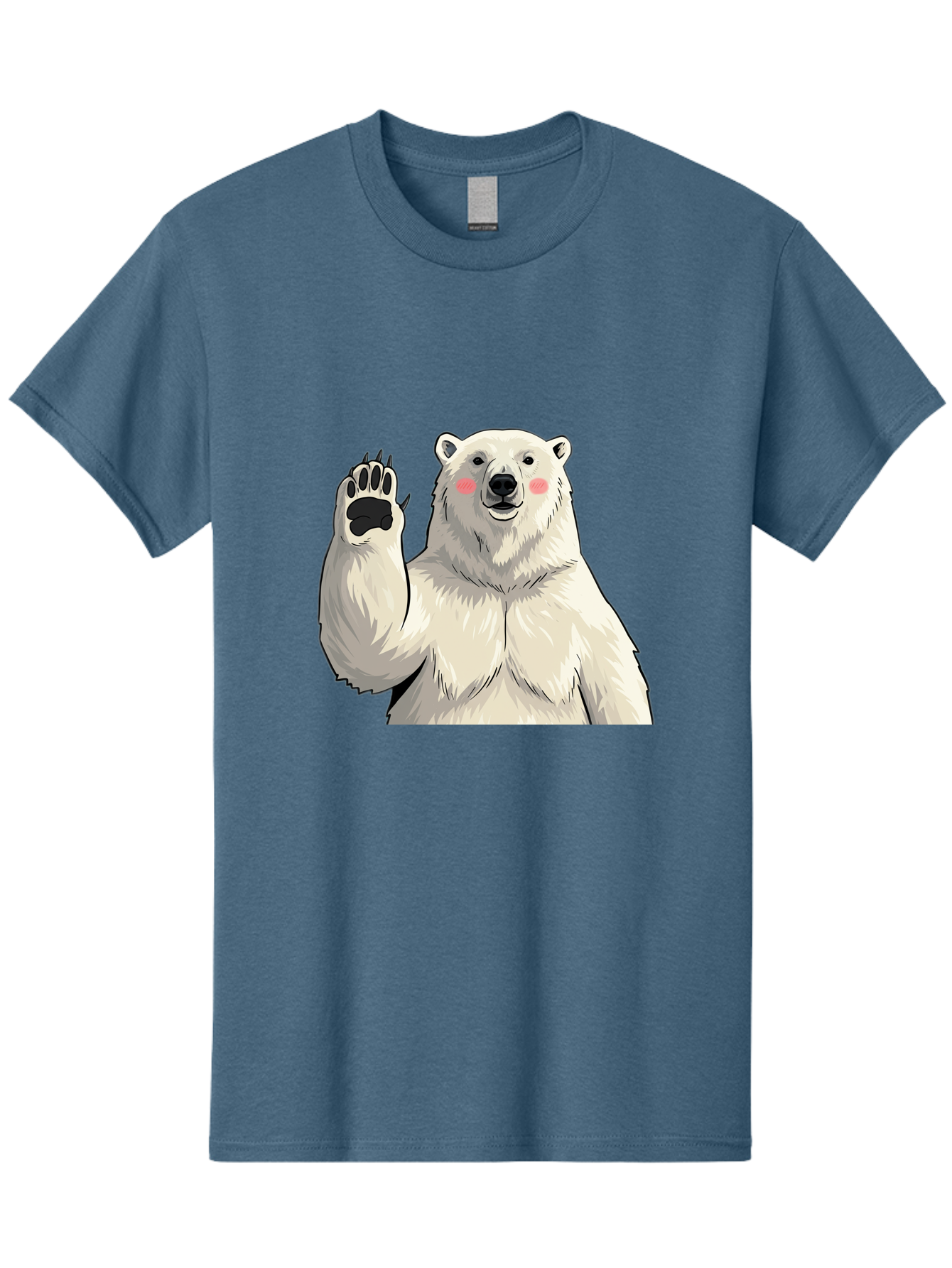 Polar-Bear-4 Men'S Graphic Tee, 100% Cotton, Comfortable Casual Summer Wear, Machine Washable, Cute Polar Bear, Waving Paw, Friendly Gesture, Adorable Cartoon, Pink Blush Cheeks, White Fur, Black Nose, Cartoon Character, Kawaii Design Bae641