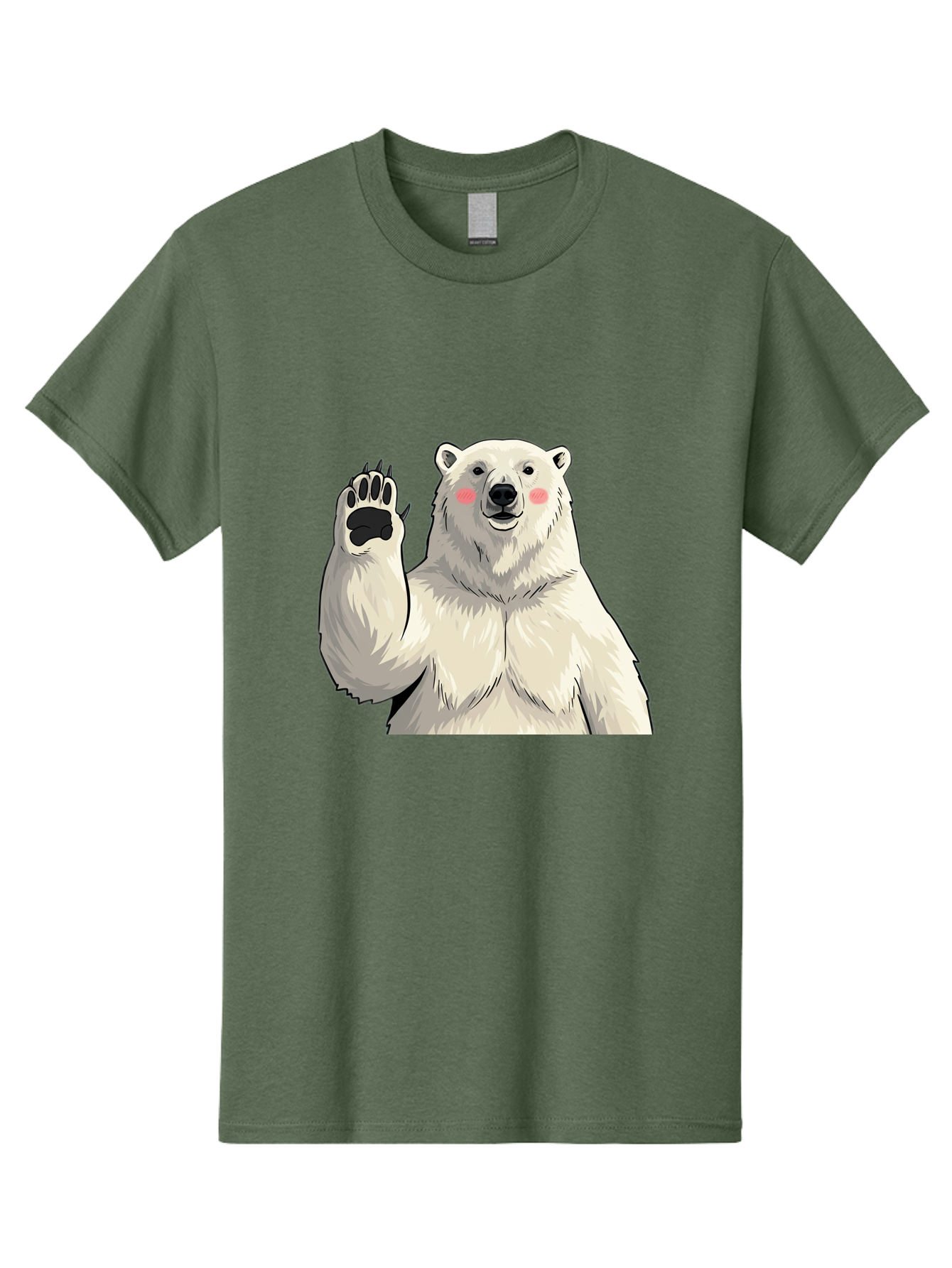 Polar-Bear-4 Men'S Graphic Tee, 100% Cotton, Comfortable Casual Summer Wear, Machine Washable, Cute Polar Bear, Waving Paw, Friendly Gesture, Adorable Cartoon, Pink Blush Cheeks, White Fur, Black Nose, Cartoon Character, Kawaii Design Bae641
