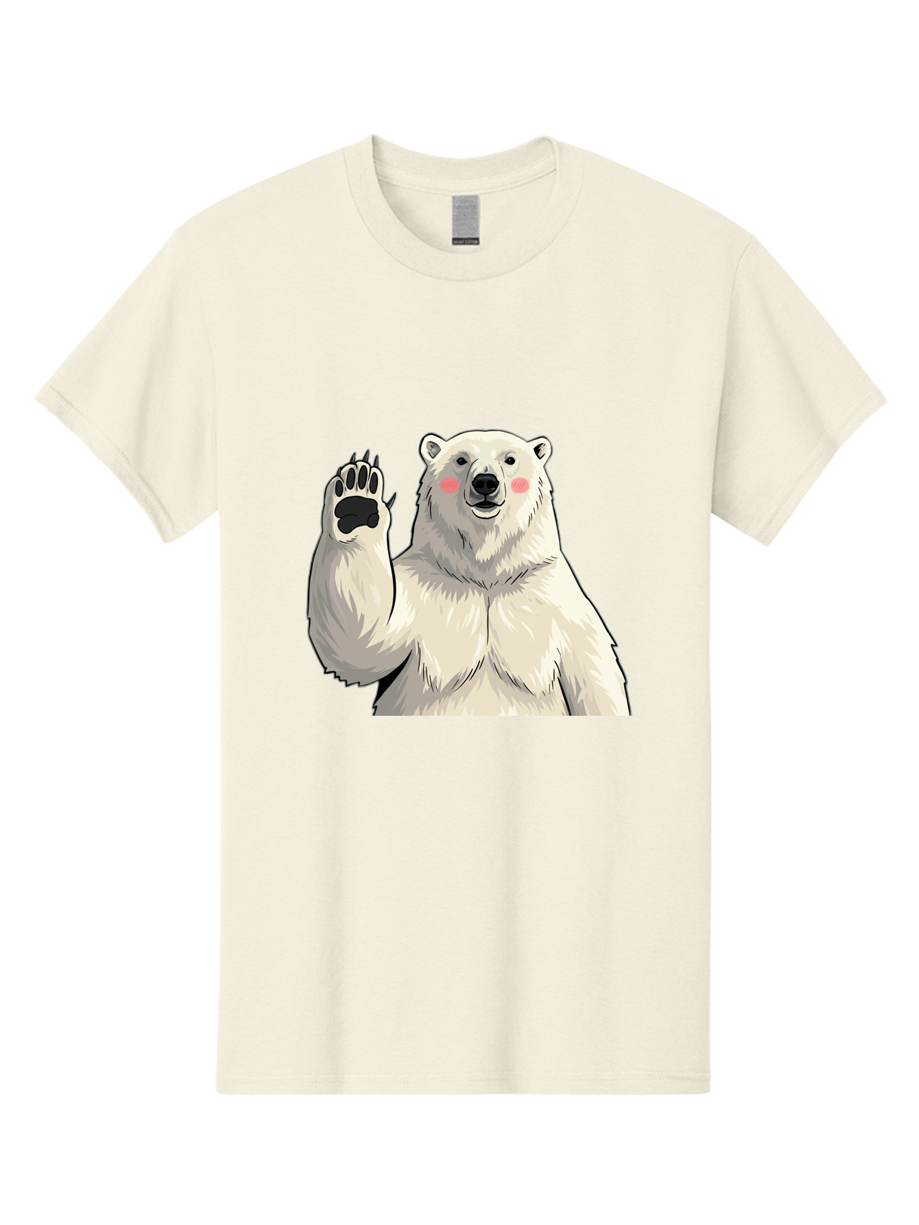 Polar-Bear-4 Men'S Graphic Tee, 100% Cotton, Comfortable Casual Summer Wear, Machine Washable, Cute Polar Bear, Waving Paw, Friendly Gesture, Adorable Cartoon, Pink Blush Cheeks, White Fur, Black Nose, Cartoon Character, Kawaii Design Bae641