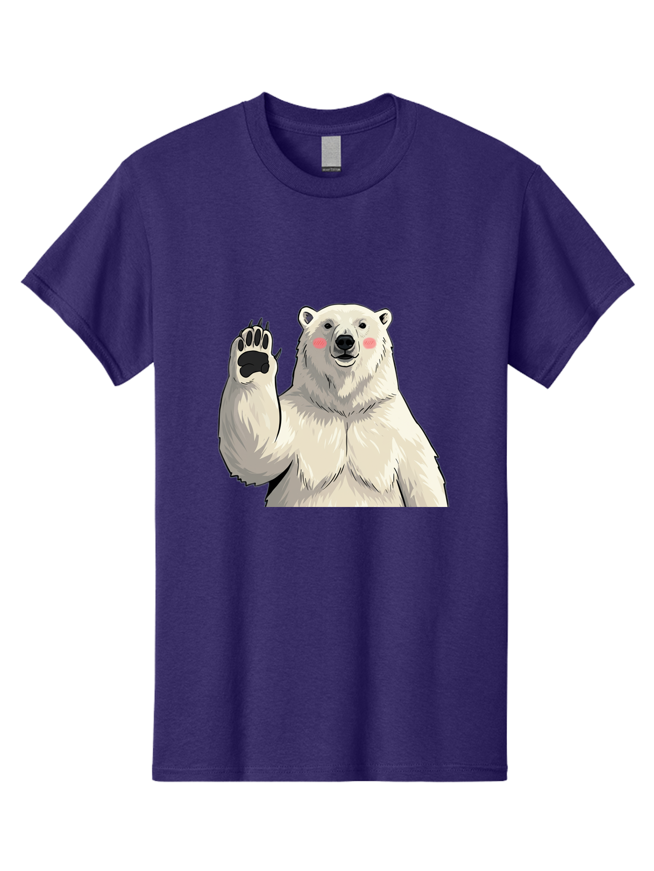 Polar-Bear-4 Men'S Graphic Tee, 100% Cotton, Comfortable Casual Summer Wear, Machine Washable, Cute Polar Bear, Waving Paw, Friendly Gesture, Adorable Cartoon, Pink Blush Cheeks, White Fur, Black Nose, Cartoon Character, Kawaii Design Bae641