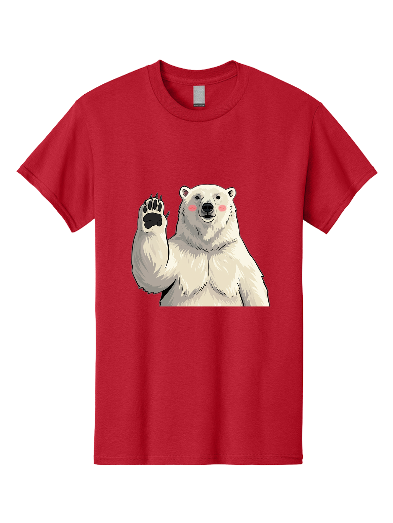 Polar-Bear-4 Men'S Graphic Tee, 100% Cotton, Comfortable Casual Summer Wear, Machine Washable, Cute Polar Bear, Waving Paw, Friendly Gesture, Adorable Cartoon, Pink Blush Cheeks, White Fur, Black Nose, Cartoon Character, Kawaii Design Bae641