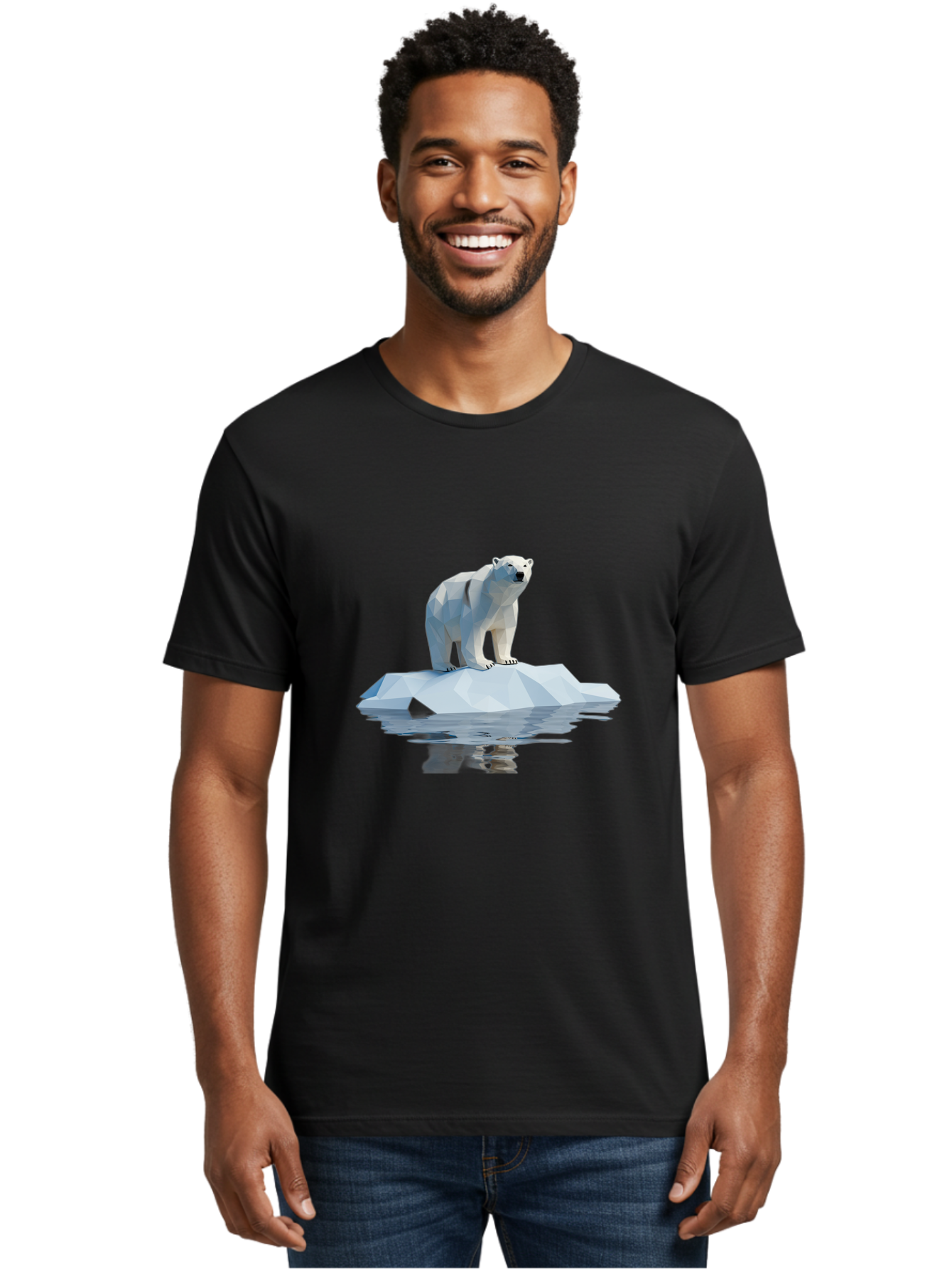 Polar-Bear-5 Men'S Graphic Tee, 100% Cotton, Comfortable Casual Summer Wear, Machine Washable, Low Poly Polar Bear, Iceberg In The Water, Arctic Wildlife, Digital Art, 3D Rendering, Cold Climate, Icy Landscape, Wild Animal Bae642