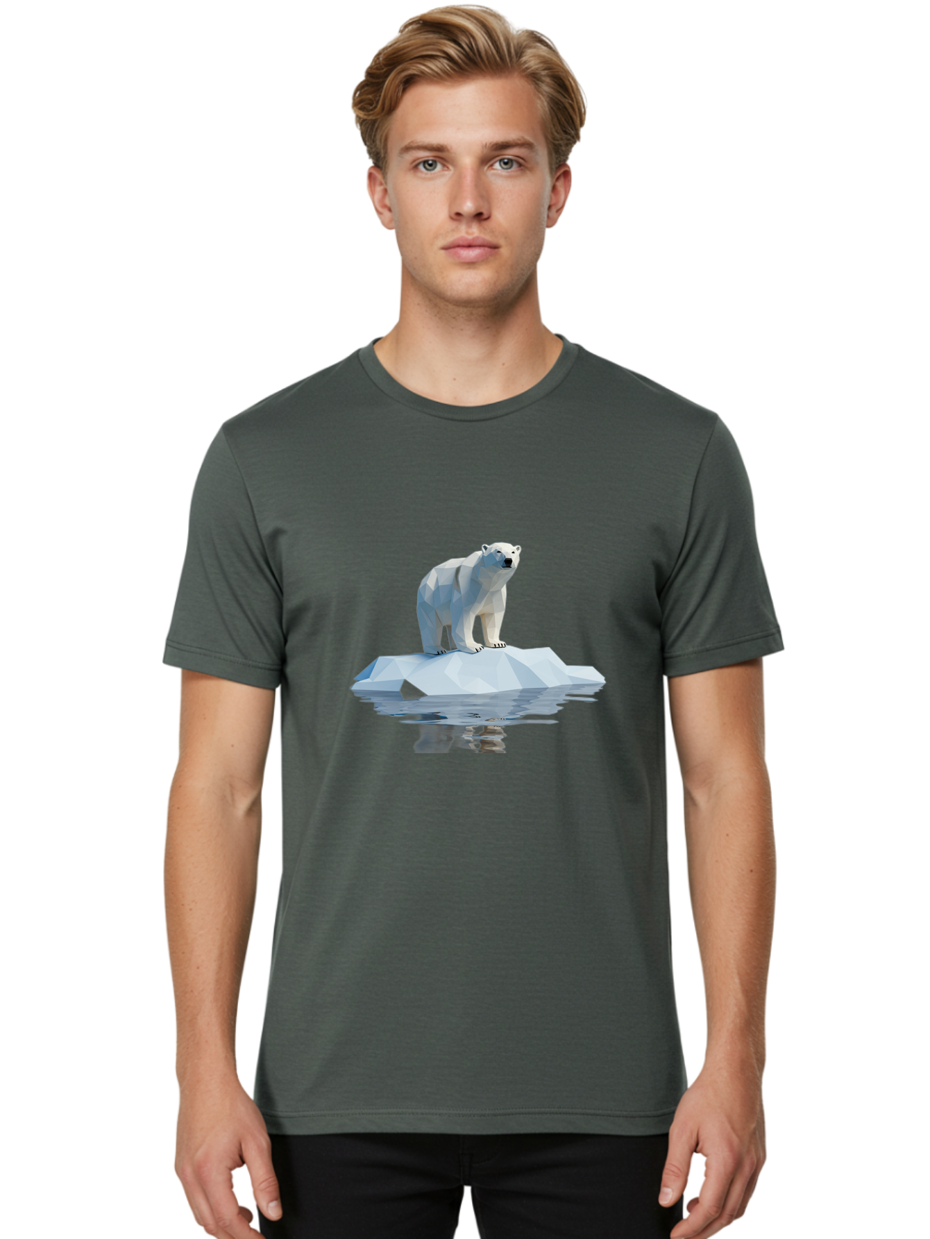 Polar-Bear-5 Men'S Graphic Tee, 100% Cotton, Comfortable Casual Summer Wear, Machine Washable, Low Poly Polar Bear, Iceberg In The Water, Arctic Wildlife, Digital Art, 3D Rendering, Cold Climate, Icy Landscape, Wild Animal Bae642