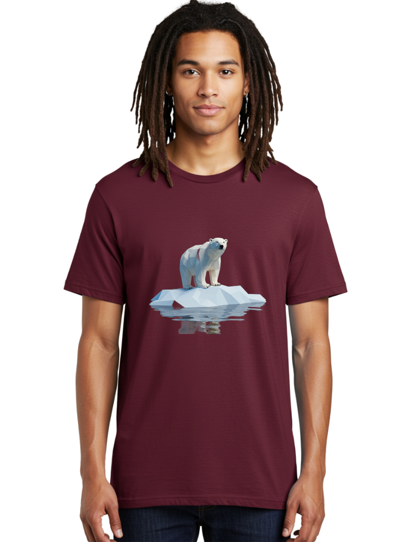 Polar-Bear-5 Men'S Graphic Tee, 100% Cotton, Comfortable Casual Summer Wear, Machine Washable, Low Poly Polar Bear, Iceberg In The Water, Arctic Wildlife, Digital Art, 3D Rendering, Cold Climate, Icy Landscape, Wild Animal Bae642