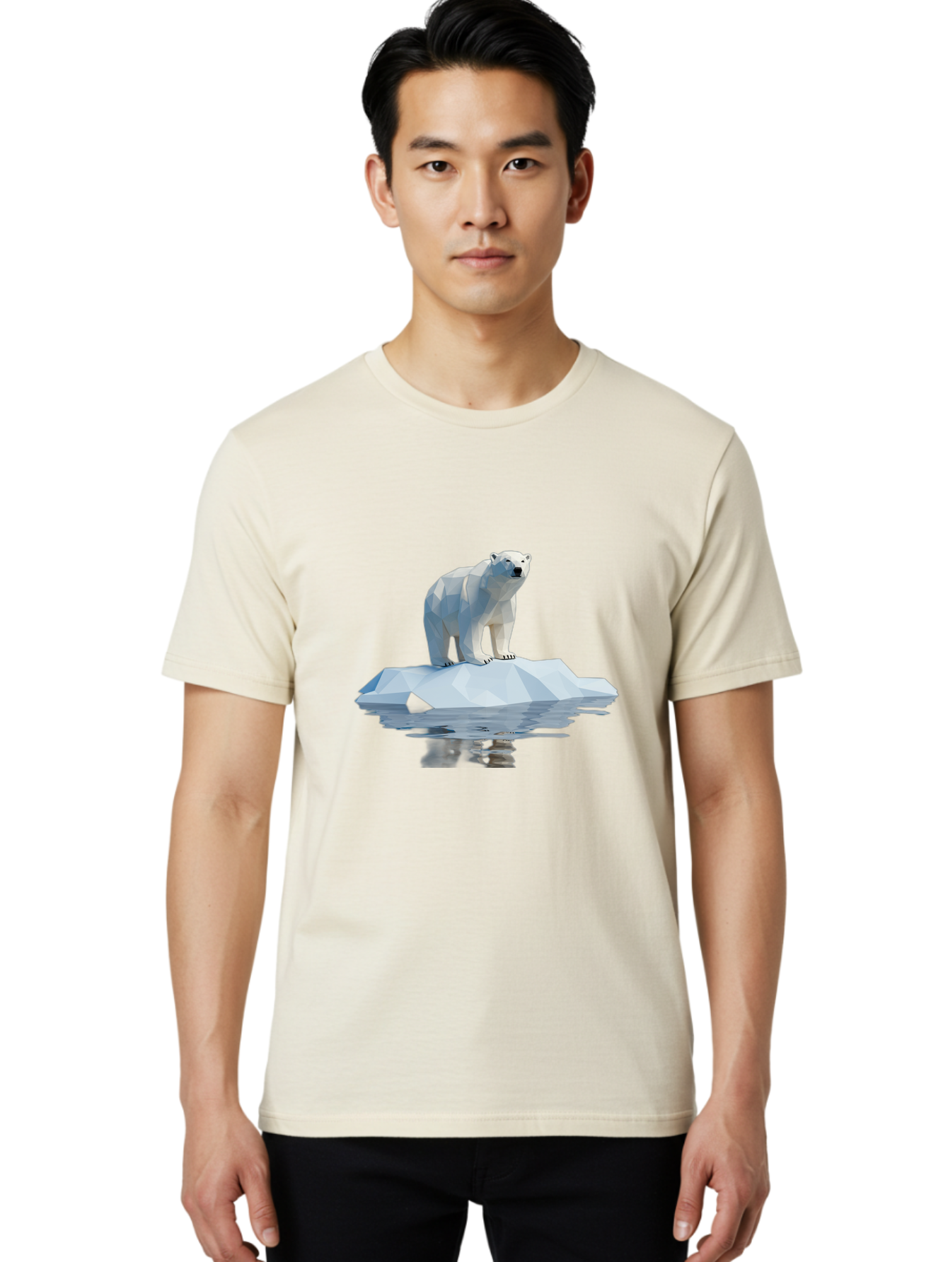 Polar-Bear-5 Men'S Graphic Tee, 100% Cotton, Comfortable Casual Summer Wear, Machine Washable, Low Poly Polar Bear, Iceberg In The Water, Arctic Wildlife, Digital Art, 3D Rendering, Cold Climate, Icy Landscape, Wild Animal Bae642