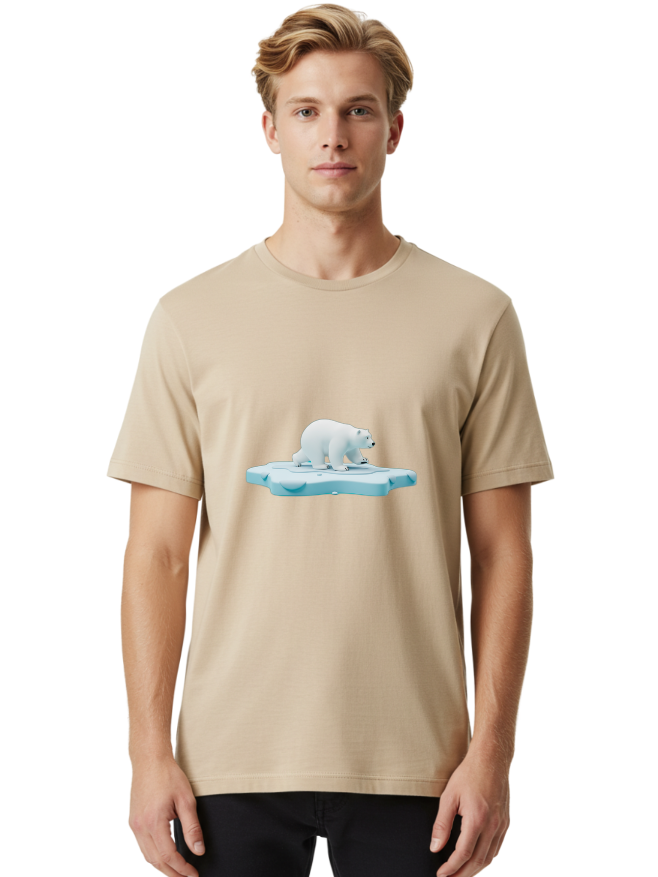 Polar-Bear-7 Men'S Graphic Tee, 100% Cotton, Comfortable Casual Summer Wear, Machine Washable, Polar Bear On Ice, Arctic Wildlife, Endangered Species, Climate Change, White Bear, Icy Landscape, Frozen Habitat Bae644