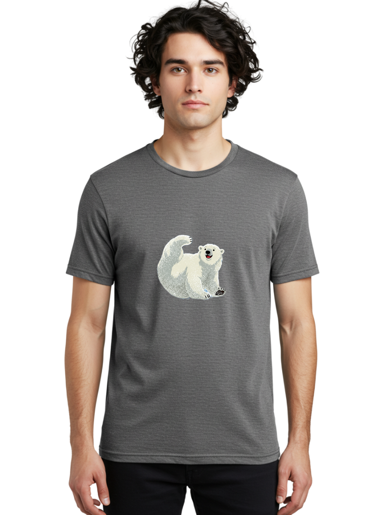 Polar-Bear-8 Men'S Graphic Tee, 100% Cotton, Comfortable Casual Summer Wear, Machine Washable, Polar Bear, Cartoon Polar Bear, White Bear, Playful Bear, Happy Bear, Bear With One Paw Up, Wild Animal, Cute Bear, Bear Illustration Bae645