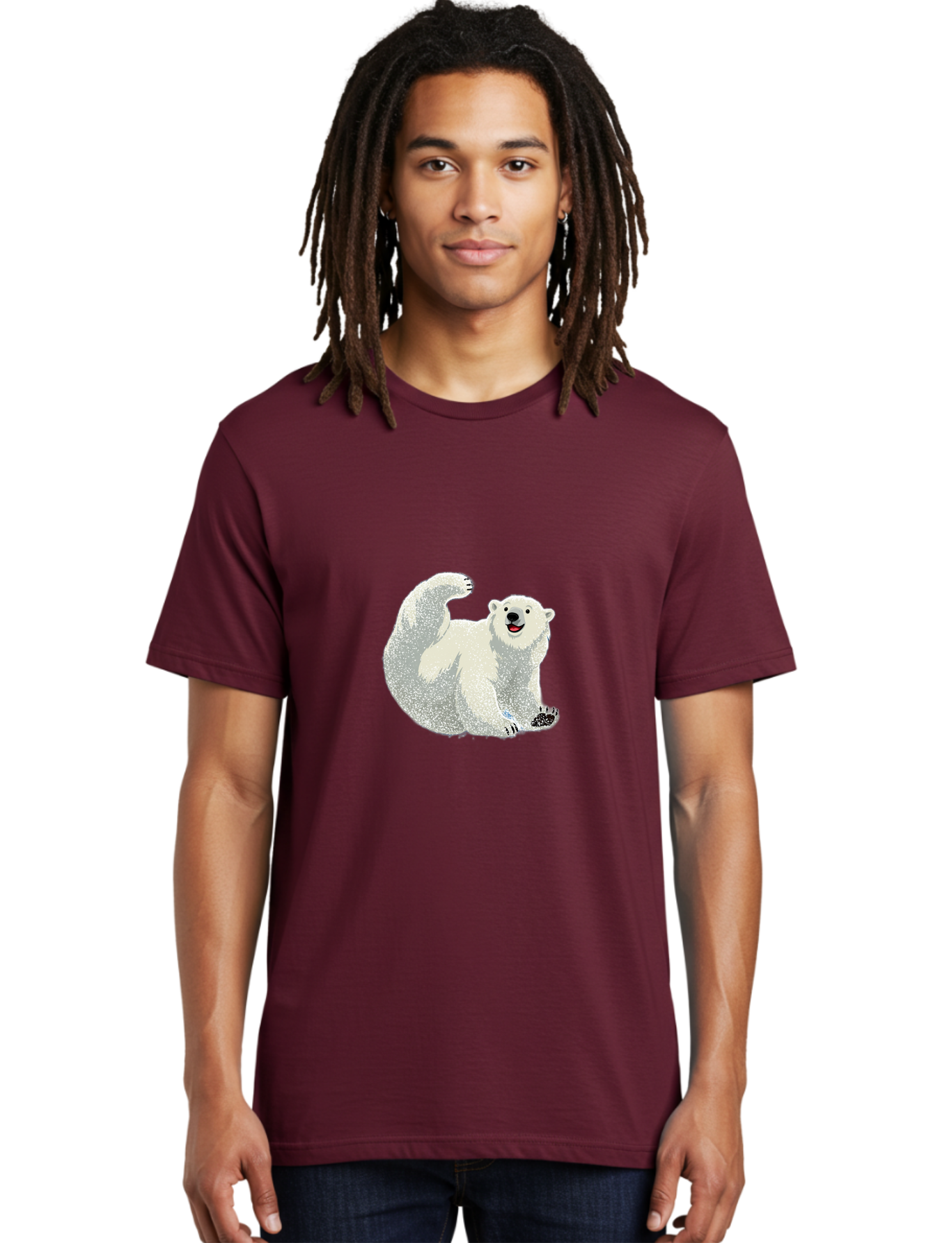 Polar-Bear-8 Men'S Graphic Tee, 100% Cotton, Comfortable Casual Summer Wear, Machine Washable, Polar Bear, Cartoon Polar Bear, White Bear, Playful Bear, Happy Bear, Bear With One Paw Up, Wild Animal, Cute Bear, Bear Illustration Bae645