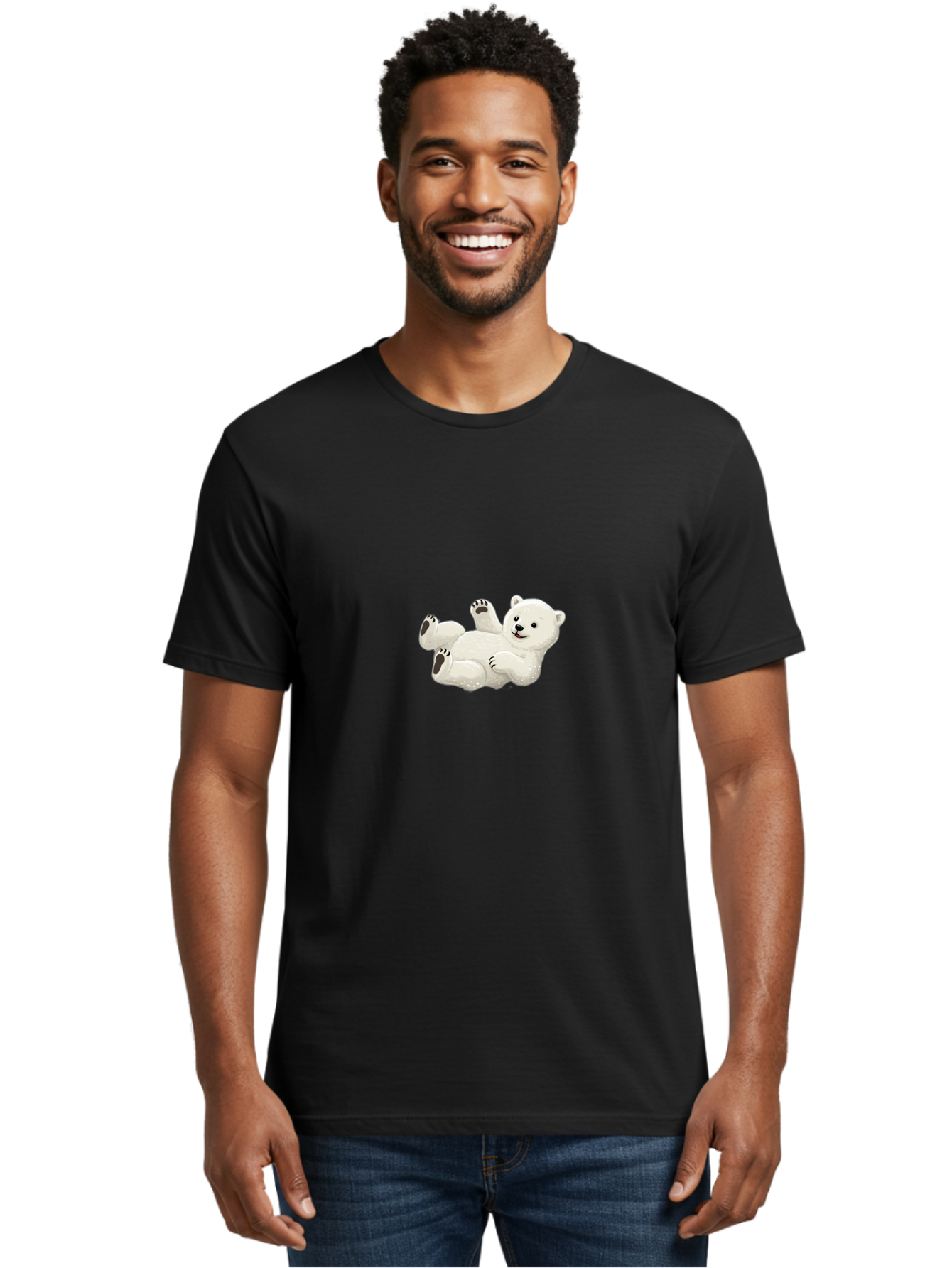 Polar-Bear-9 Men'S Graphic Tee, 100% Cotton, Comfortable Casual Summer Wear, Machine Washable, Polar Bear Lying On Its Back, Playful Pose, Cute Expression, White Fur, Black Nose, Cartoon Style, Adorable Animal, Funny Character, Bae646